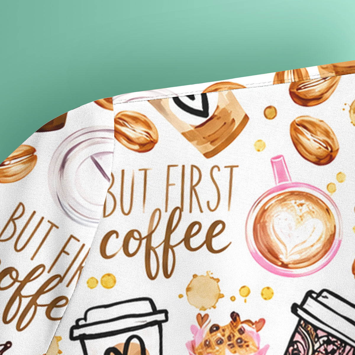 But First Coffee Latte & Coffee Beans Pattern Scrub Top, Comfortable Scrubs for Nurses