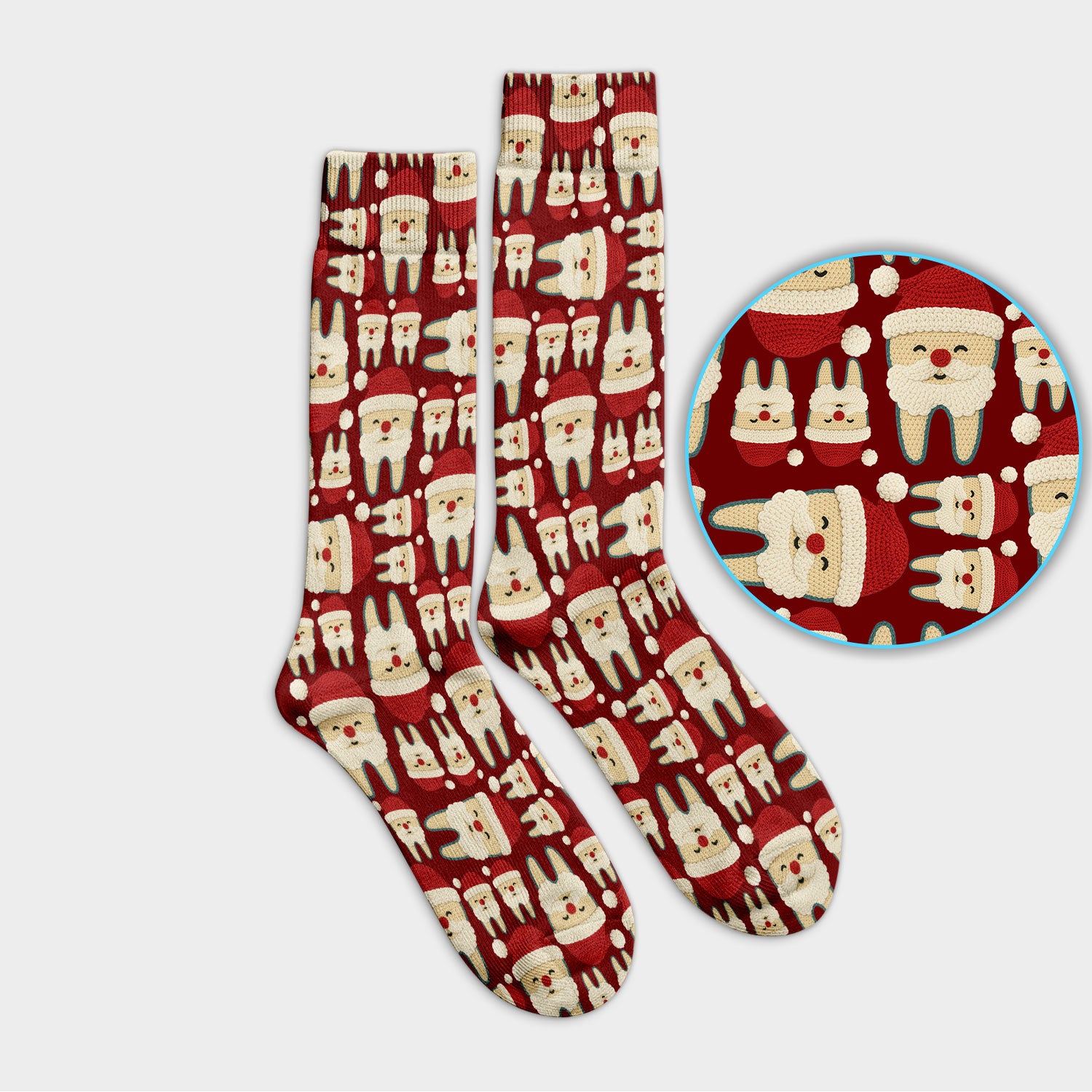 Christmas Tooth Socks for Nurse Doctor - Cute Santa Tooth  Adult Socks for Men and Women - Breathable Fabrics Medical Uniform