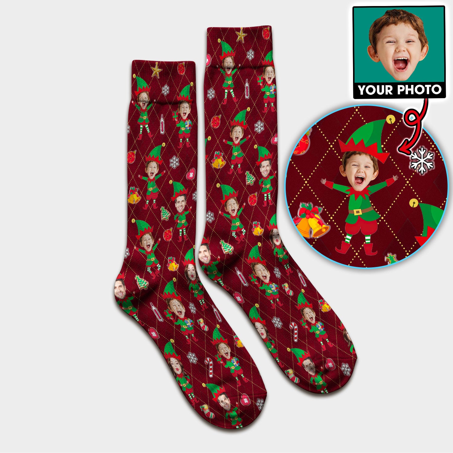 Personalized Face Nurse Sock, Custom Photo Christmas Scrub Socks, Funny Holiday Medical Uniform For Nursing
