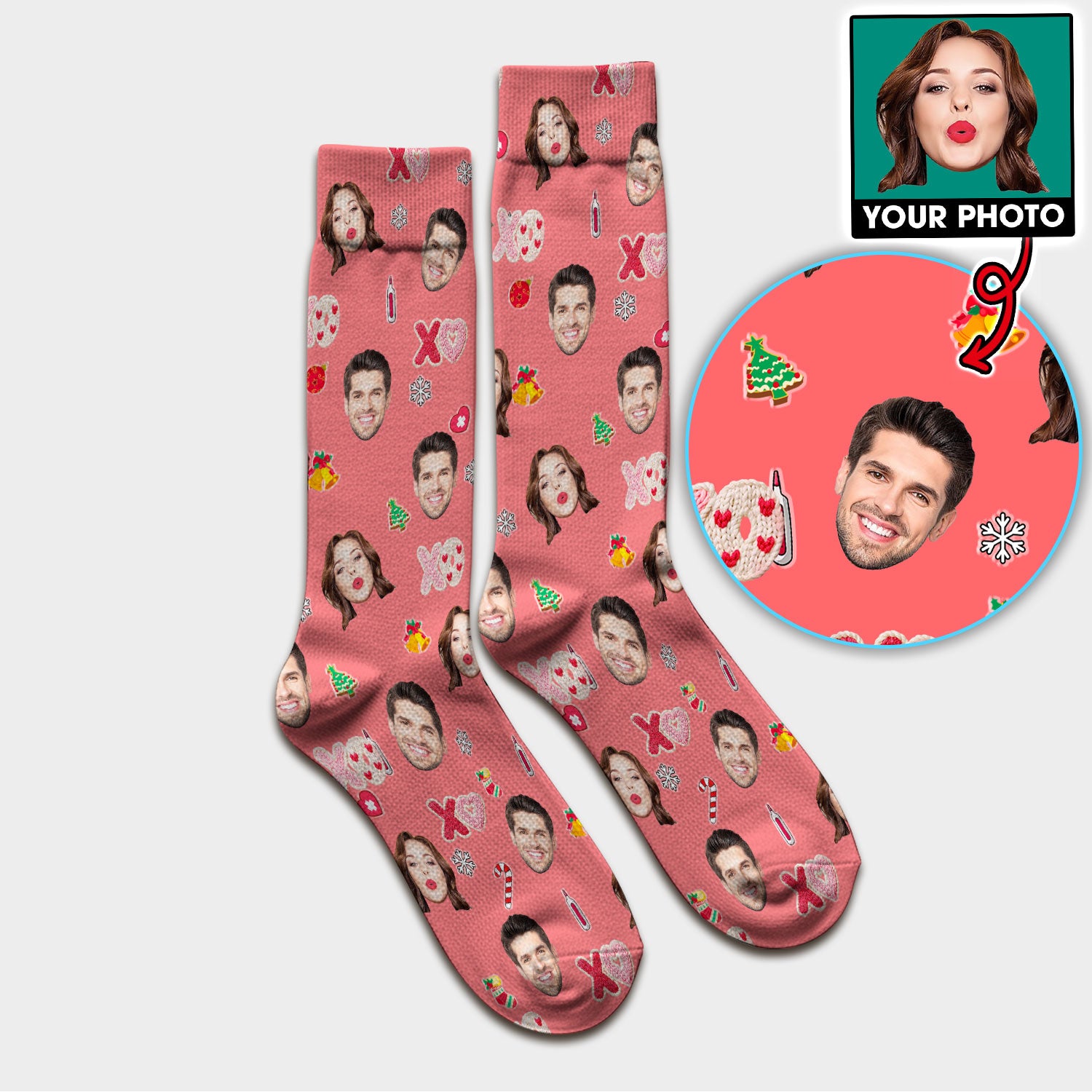 Personalized Photo Scrub Socks, Custom Face XOXO Scrub Sock, Breathable Fabrics Nursing Uniform