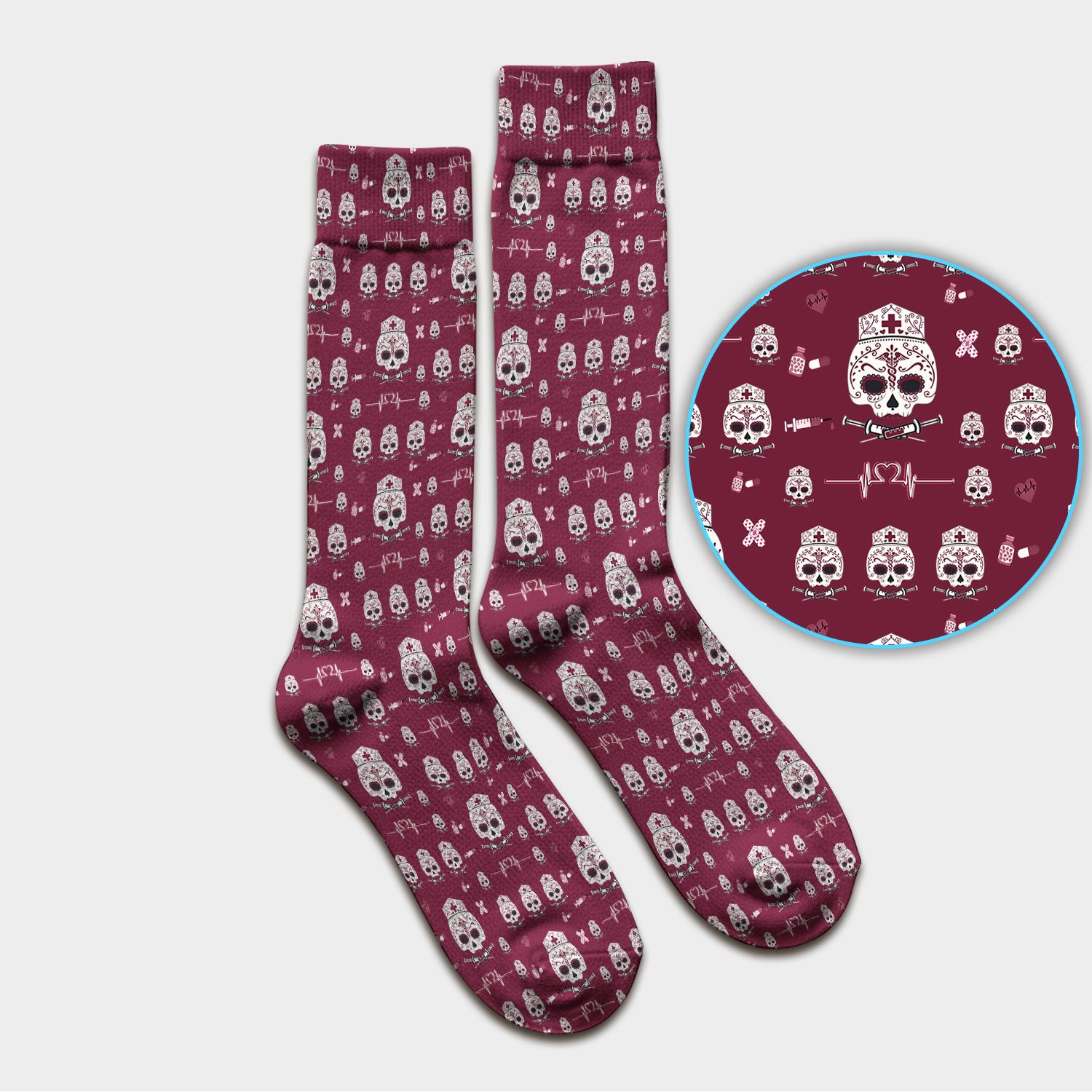 Sugar Skull Scrub Socks, Skull Pattern Scrub Sock, Breathable Fabrics Nursing Uniform