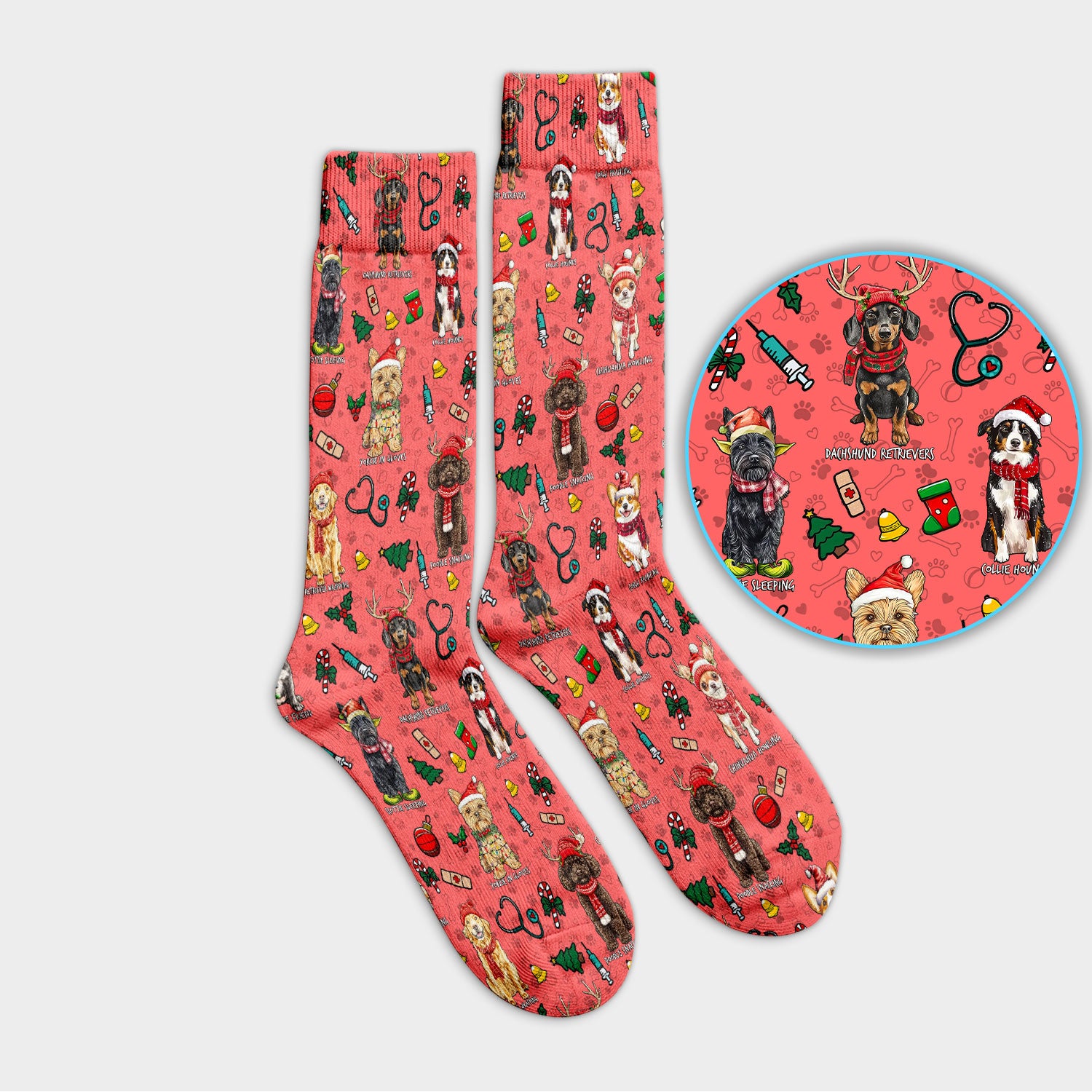 Cute Christmas Dog Socks for Nurse Doctor - Corgi, Dachshund, Husky, Poodle & Labrador Adult Socks for Men and Women