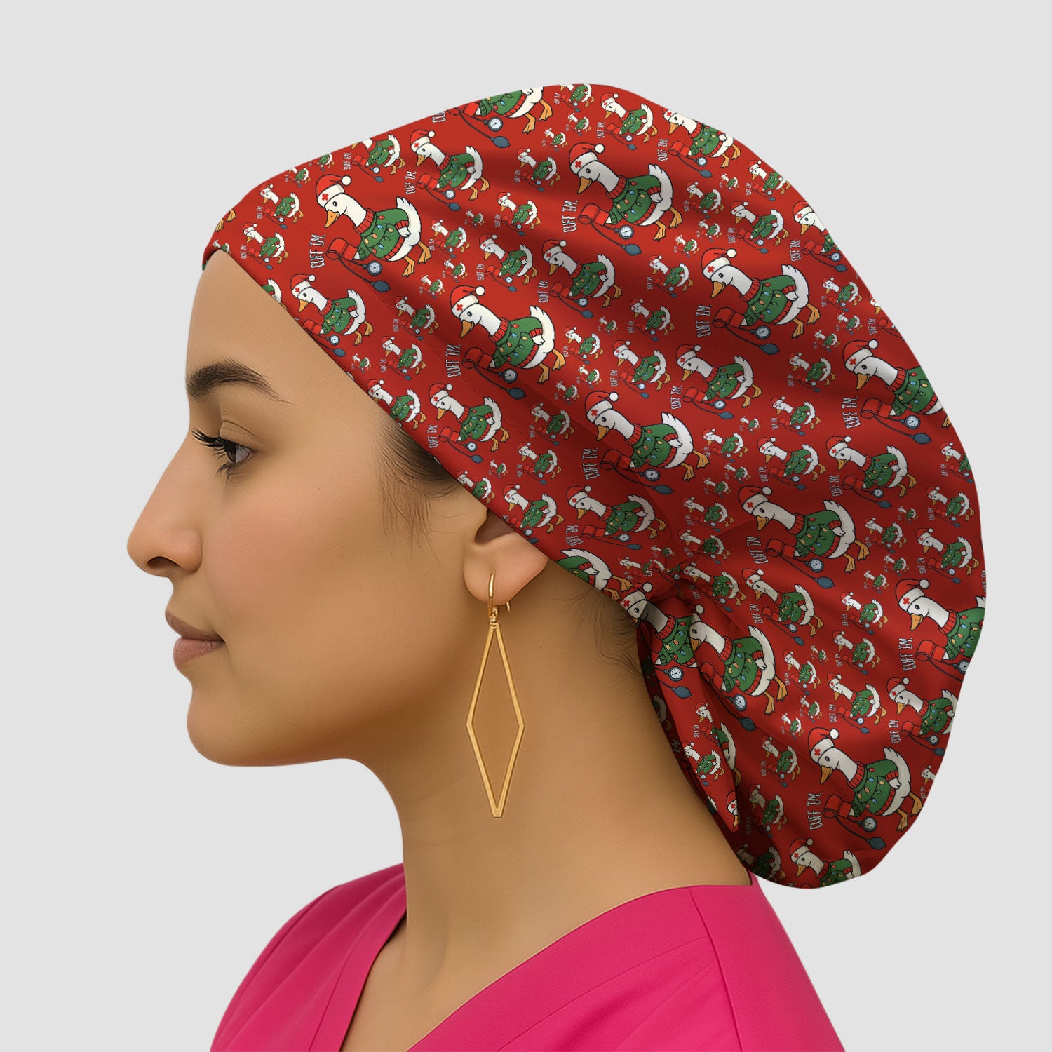 Nurse Christmas Duck Scrub Cap, Cute Goose Pattern Scrub Hat, RN LPN CNA Nursing Uniform