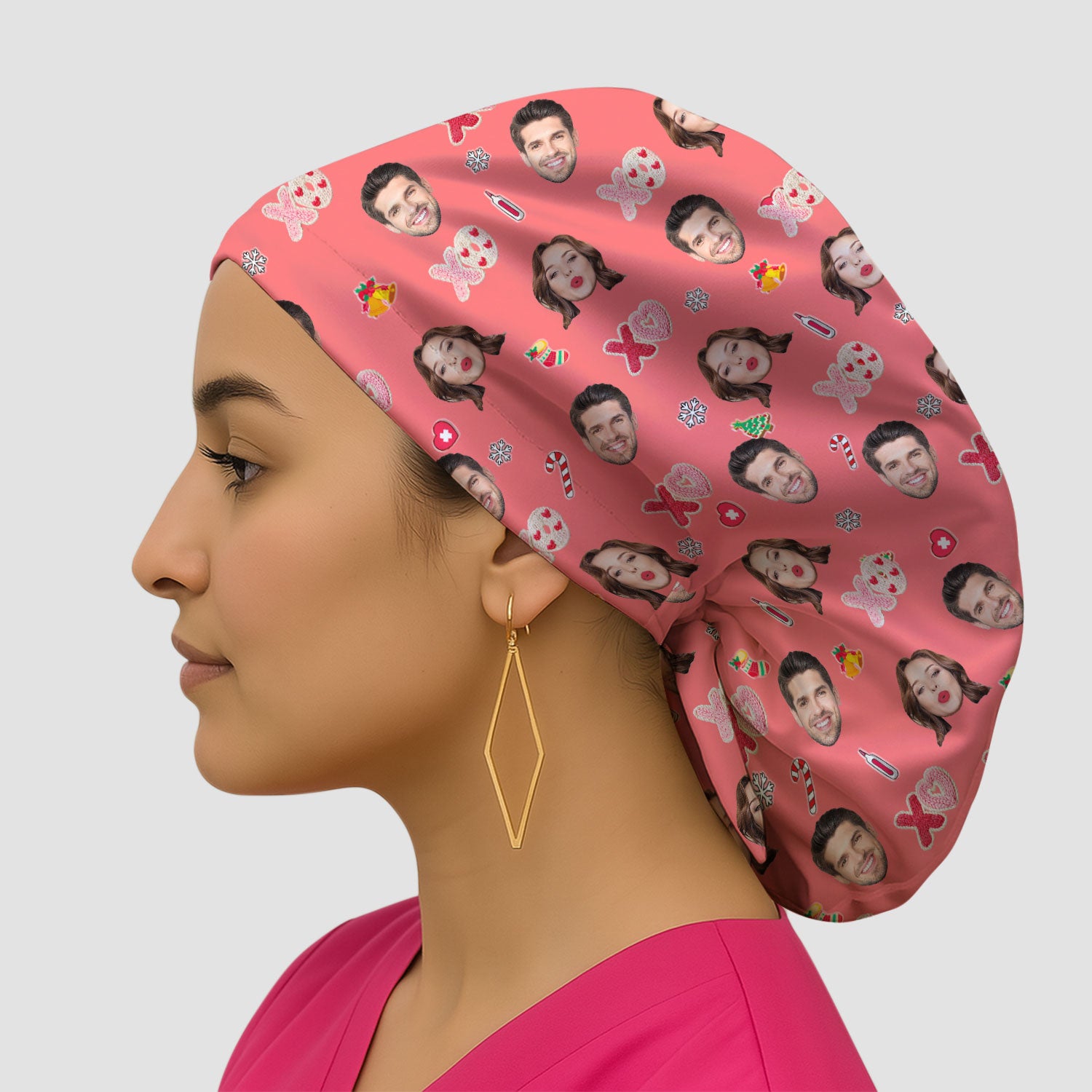 Personalized Photo Scrub Cap, Custom Face XOXO Scrub Hat, Breathable Fabrics Nursing Uniform