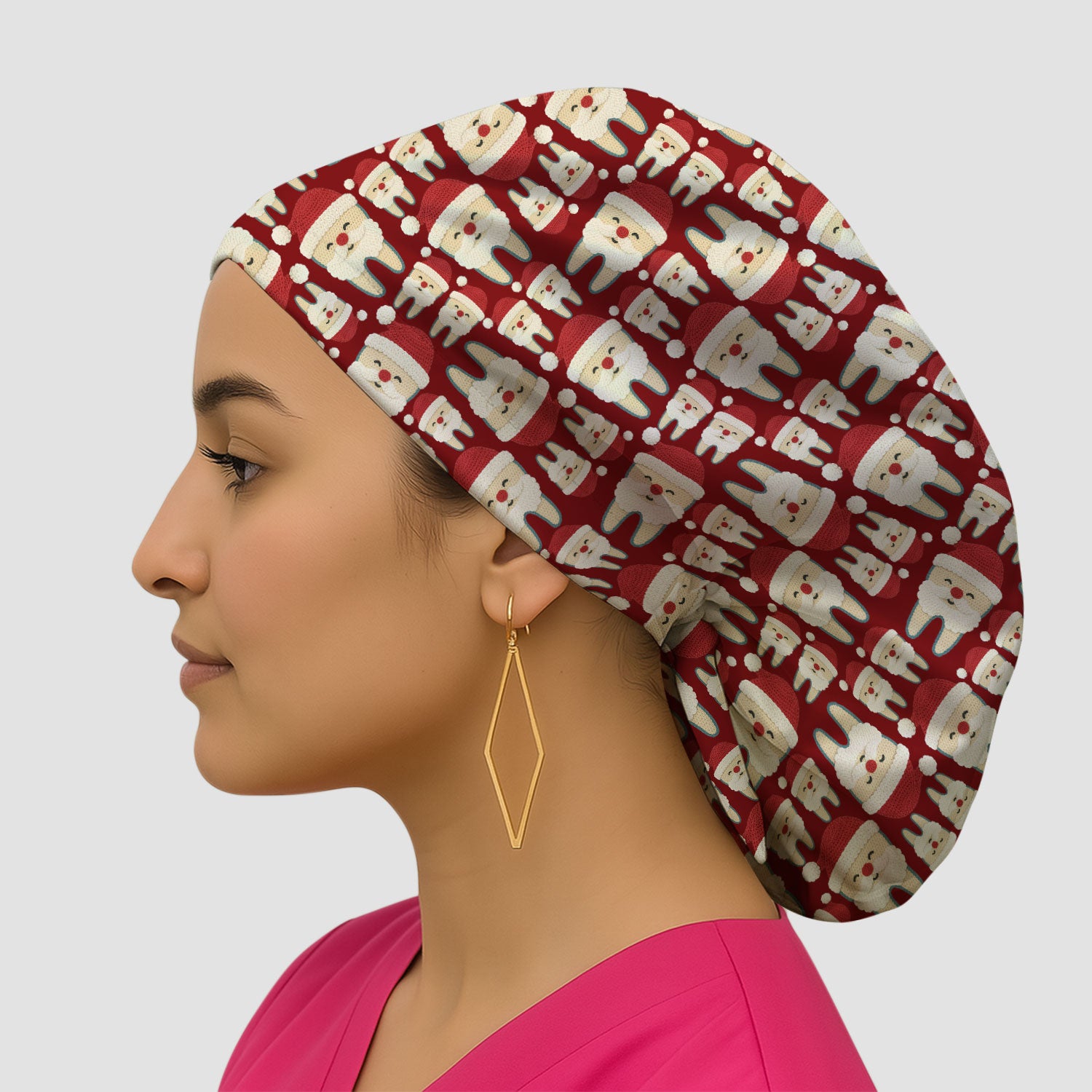 Christmas Tooth Bouffant Scrub Caps - Cute Santa Tooth Holiday Nursing Gift - Breathable Fabrics Caps Uniform