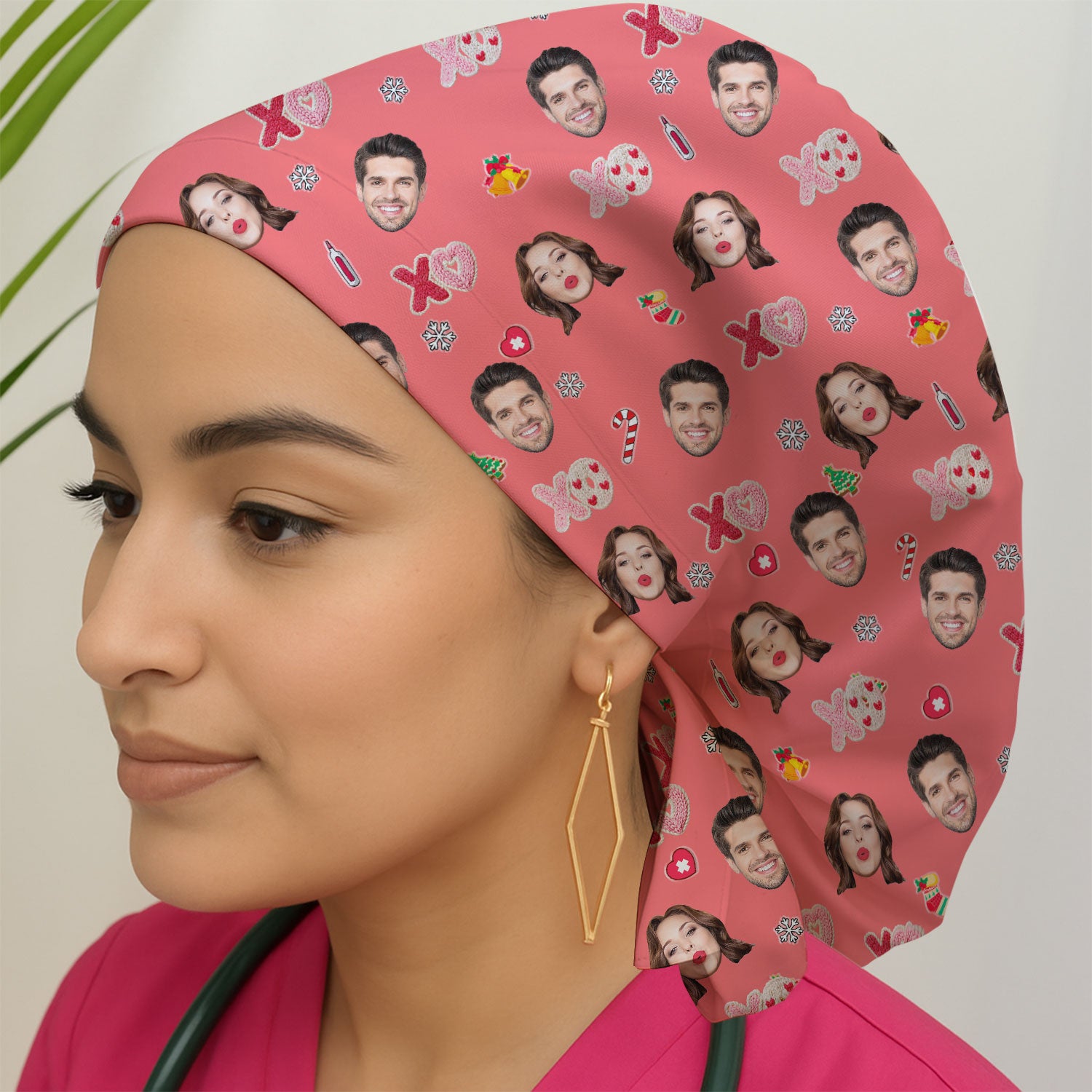 Personalized Photo Scrub Cap, Custom Face XOXO Scrub Hat, Breathable Fabrics Nursing Uniform