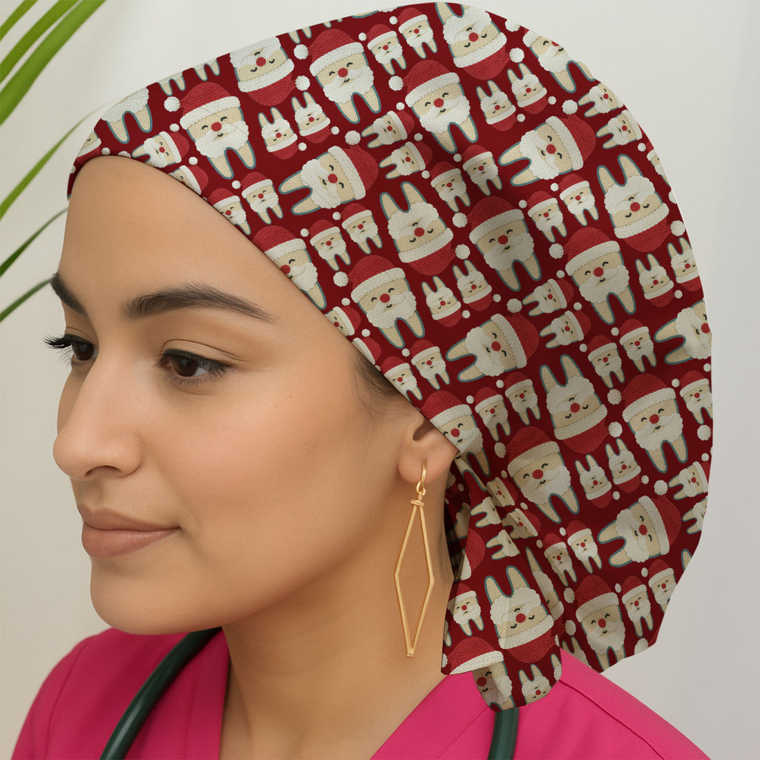 Christmas Tooth Bouffant Scrub Caps - Cute Santa Tooth Holiday Nursing Gift - Breathable Fabrics Caps Uniform
