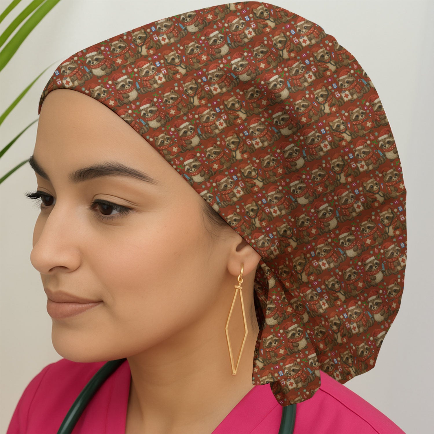 Christmas Scrub Cap – Nurse Raccoon Pattern Cap – Cute Medical Uniform For Nursing
