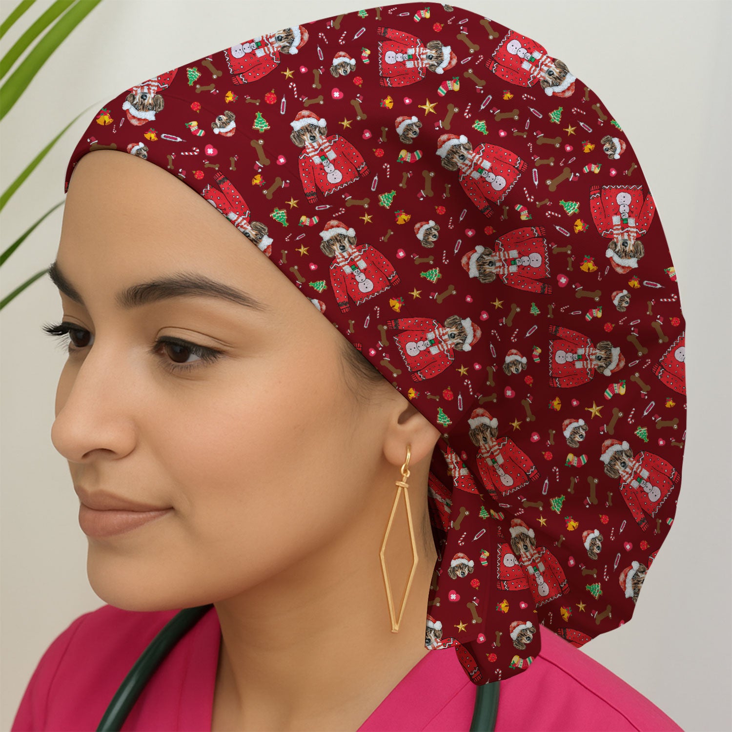 Funny Dog Christmas Scrub Cap – Cute Puppy in Santa Outfit Pattern – Festive Holiday Medical Uniform For Nurses And Pet Lovers
