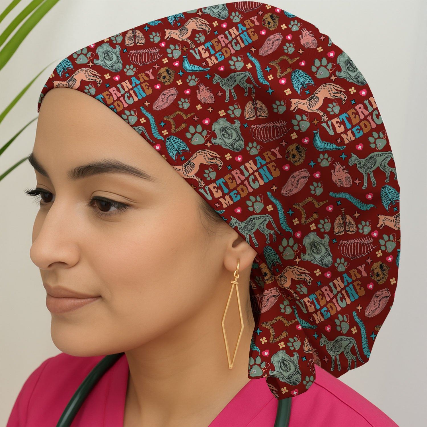 Vet Tech Bouffant Scrub Caps for Women - Veterinary Medicine Holiday Nursing Gift - Breathable Fabrics Caps Uniform