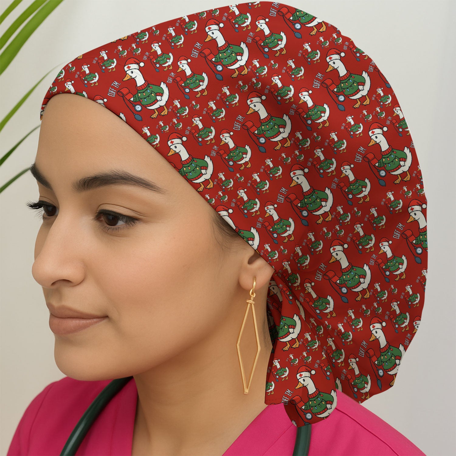 Nurse Christmas Duck Scrub Cap, Cute Goose Pattern Scrub Hat, RN LPN CNA Nursing Uniform