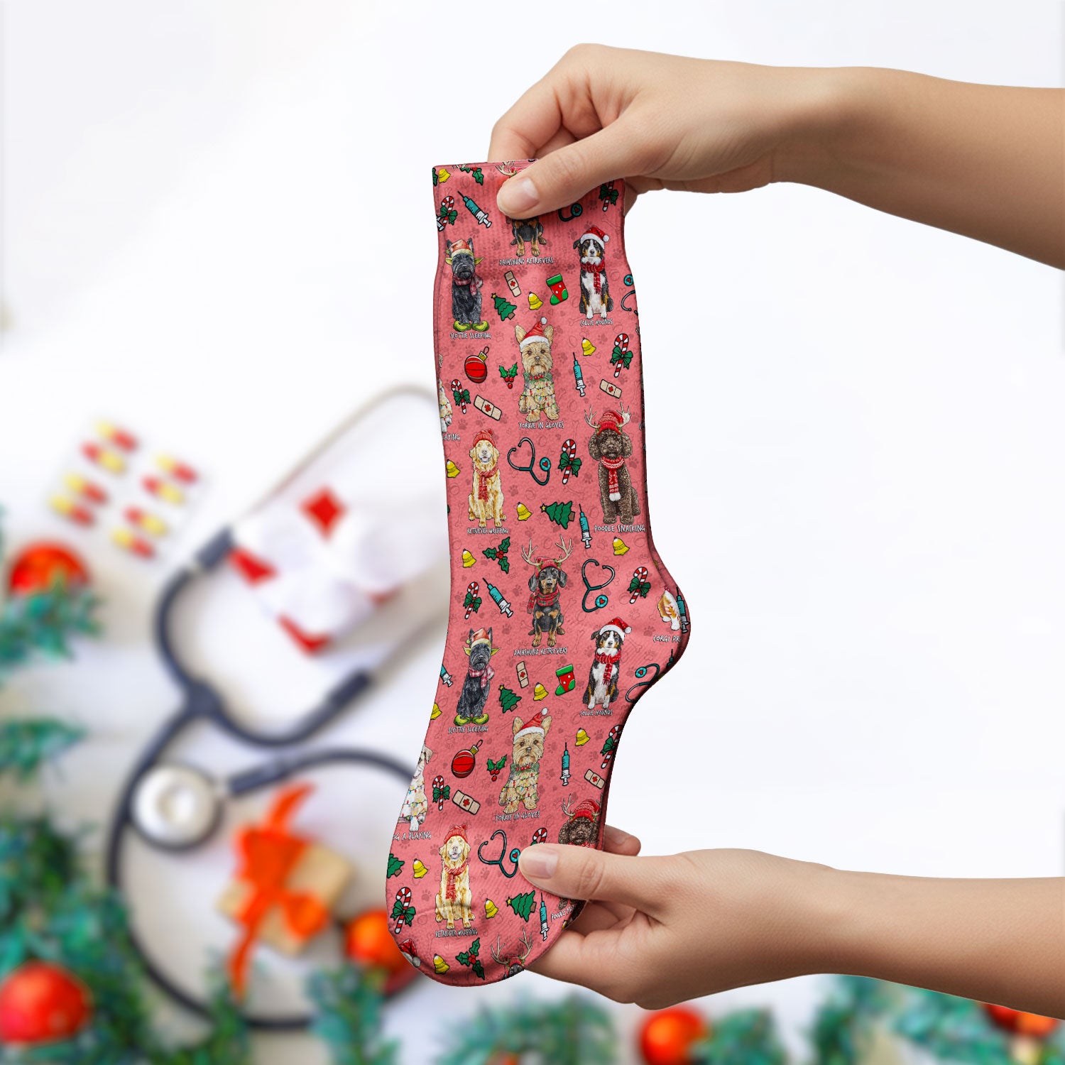Cute Christmas Dog Socks for Nurse Doctor - Corgi, Dachshund, Husky, Poodle & Labrador Adult Socks for Men and Women