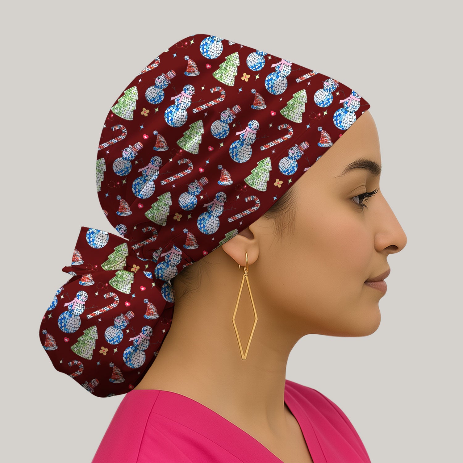 Funny Christmas Snowman Bouffant Scrub Caps for Women - Surgical Caps for Doctors - Breathable Fabrics Caps Uniform - Xmas Gift for RN LPN CNA