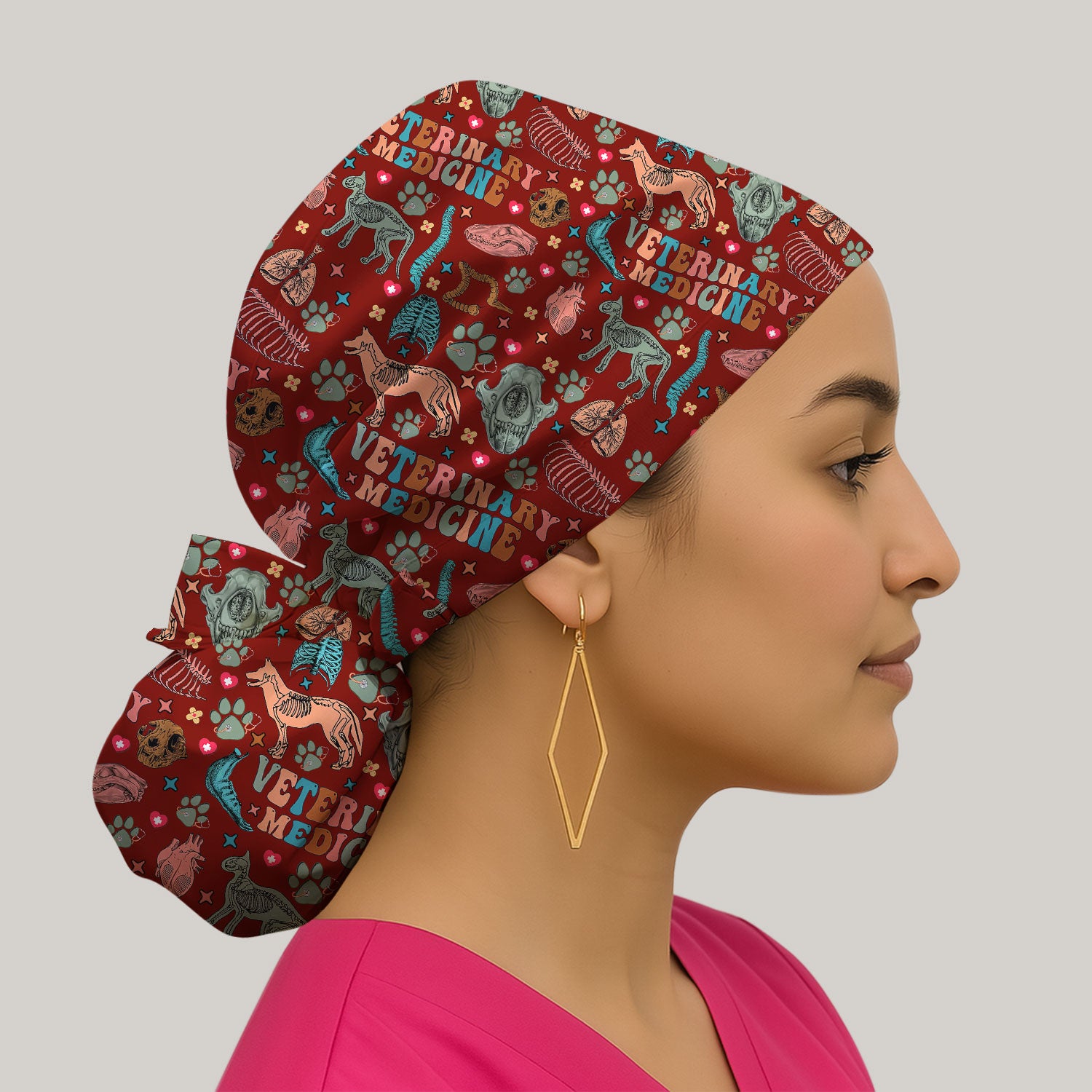 Vet Tech Bouffant Scrub Caps for Women - Veterinary Medicine Holiday Nursing Gift - Breathable Fabrics Caps Uniform