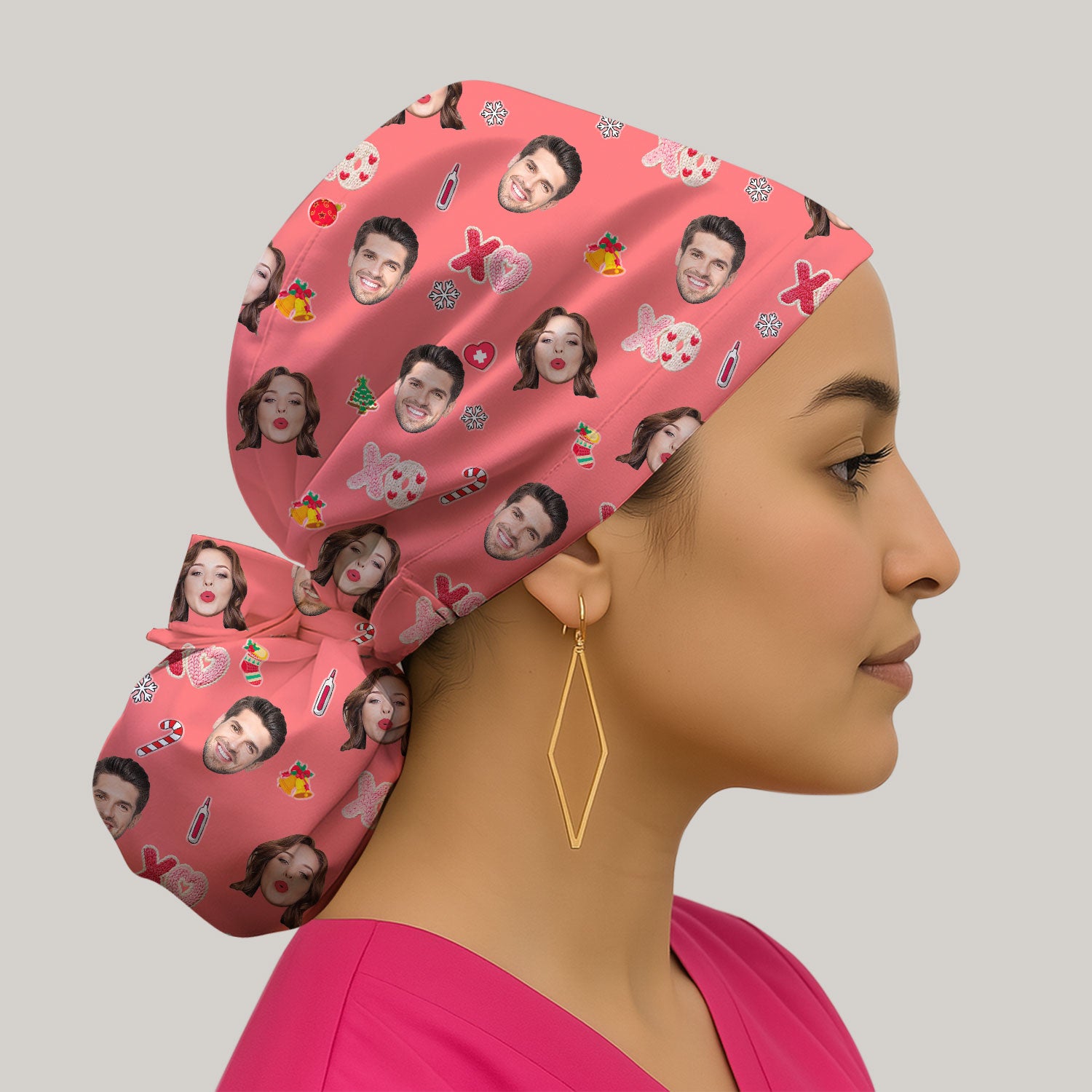 Personalized Photo Scrub Cap, Custom Face XOXO Scrub Hat, Breathable Fabrics Nursing Uniform