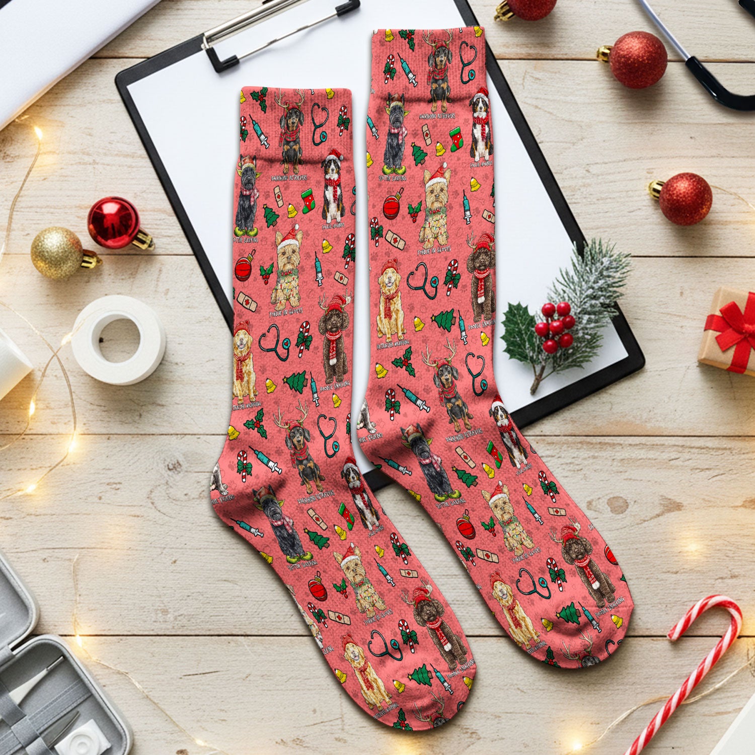 Cute Christmas Dog Socks for Nurse Doctor - Corgi, Dachshund, Husky, Poodle & Labrador Adult Socks for Men and Women
