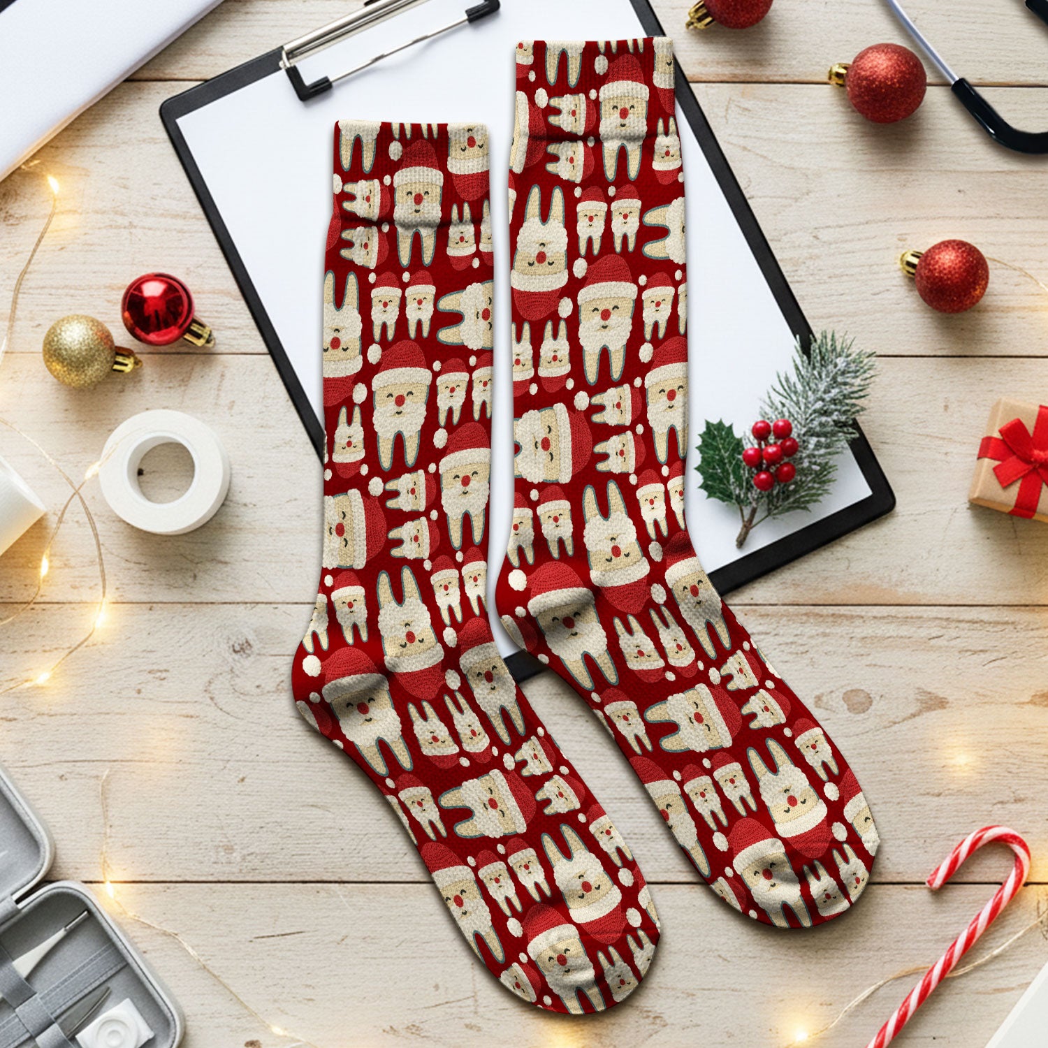 Christmas Tooth Socks for Nurse Doctor - Cute Santa Tooth  Adult Socks for Men and Women - Breathable Fabrics Medical Uniform