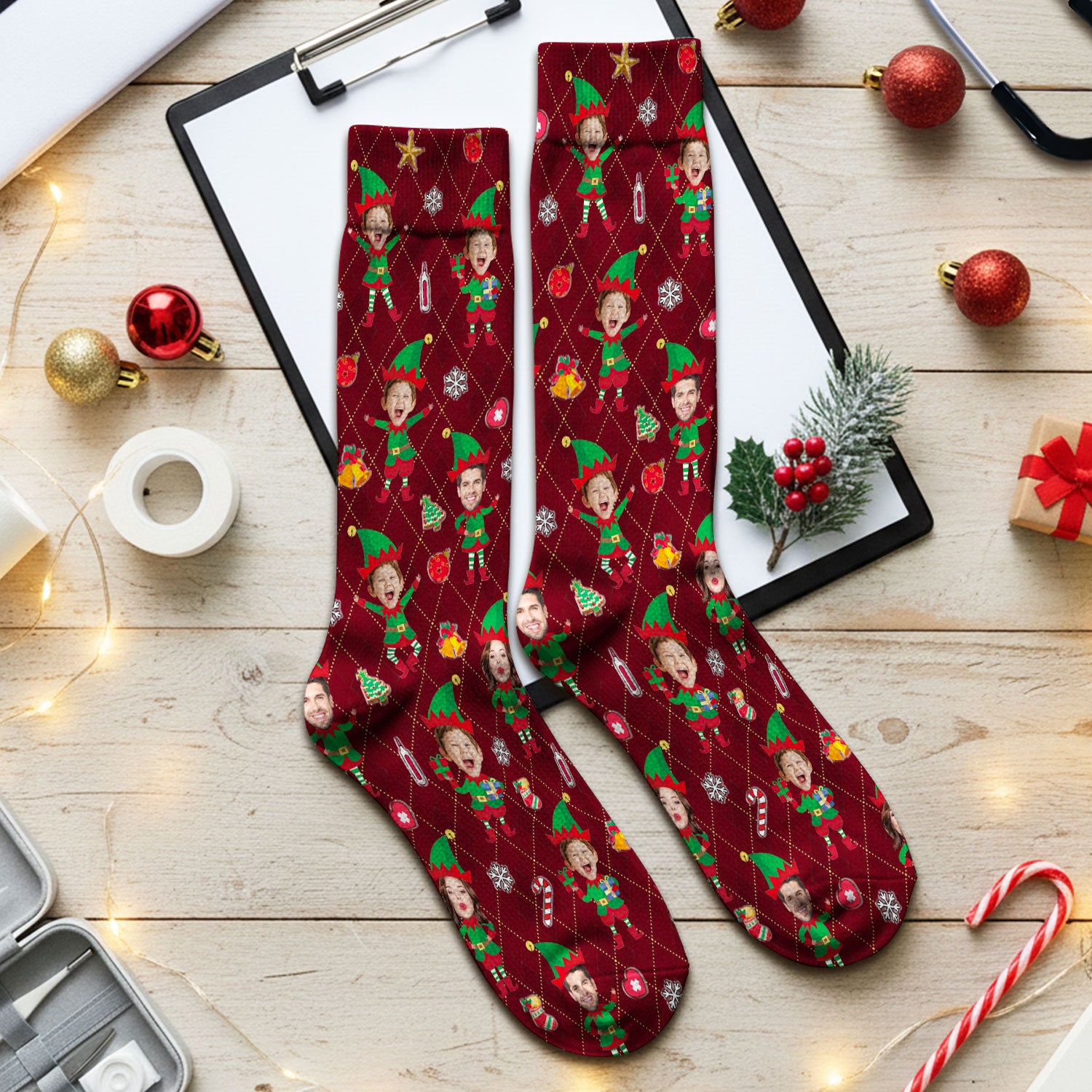 Personalized Face Nurse Sock, Custom Photo Christmas Scrub Socks, Funny Holiday Medical Uniform For Nursing