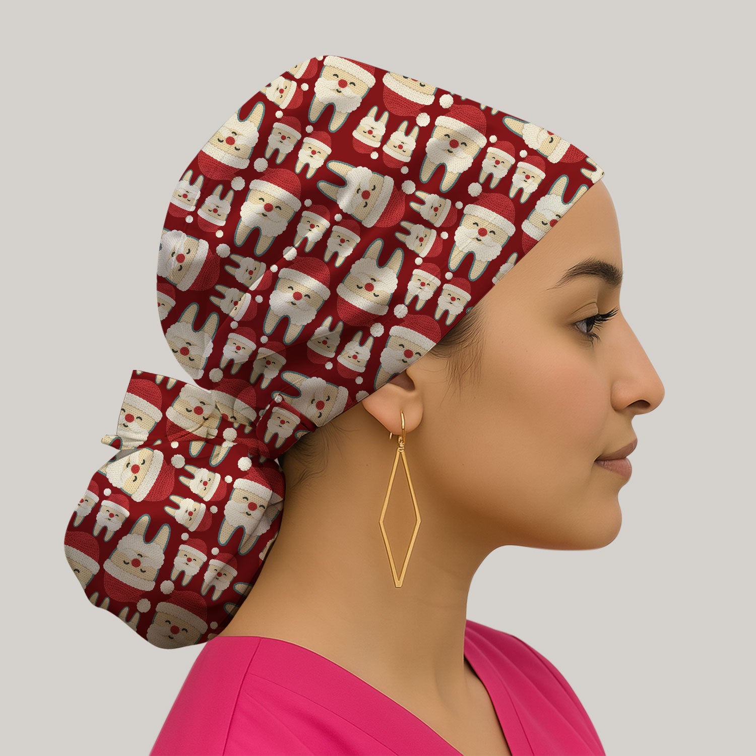Christmas Tooth Bouffant Scrub Caps - Cute Santa Tooth Holiday Nursing Gift - Breathable Fabrics Caps Uniform