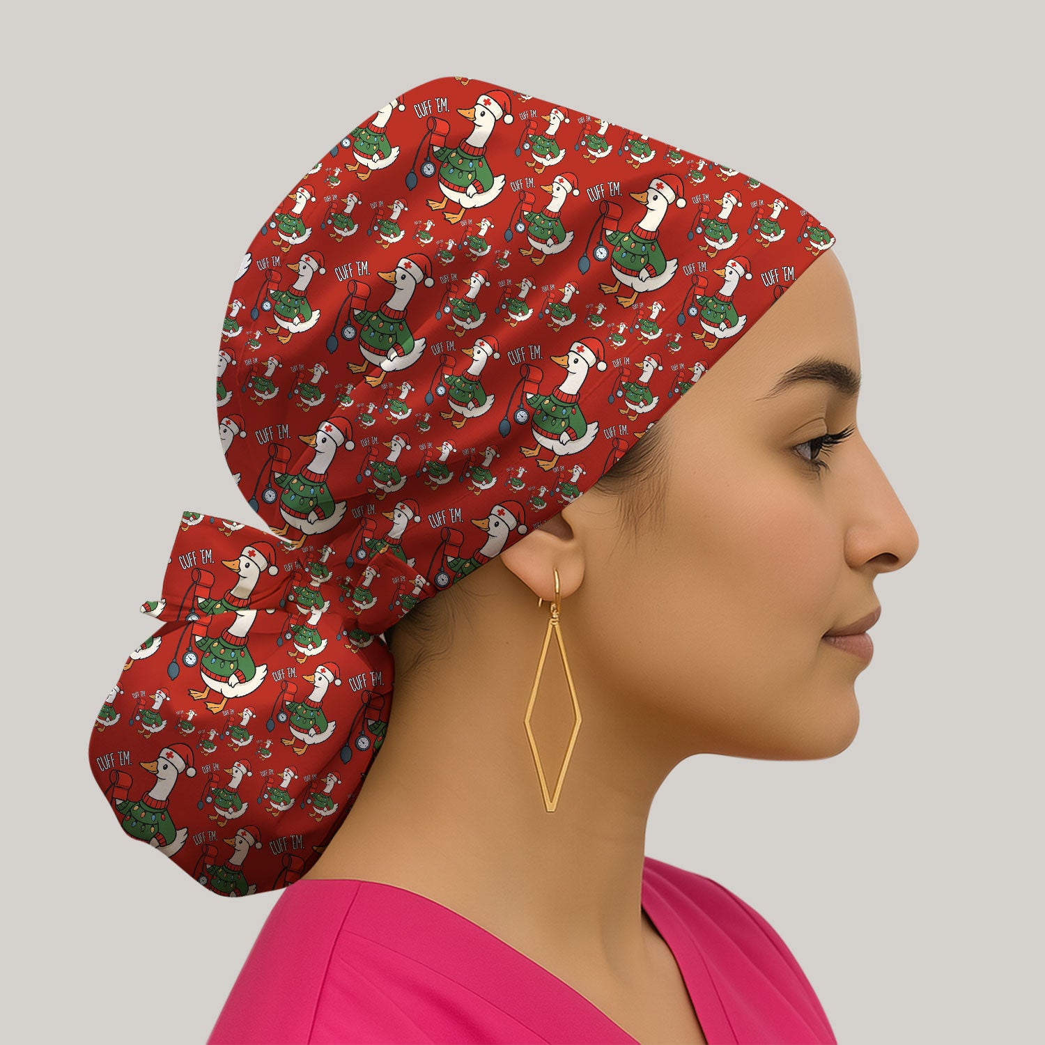 Nurse Christmas Duck Scrub Cap, Cute Goose Pattern Scrub Hat, RN LPN CNA Nursing Uniform