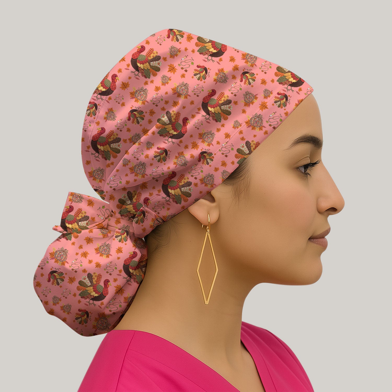 Fall Leaves Thanksgiving Bouffant Scrub Caps for Women - Breathable Fabrics Caps Uniform - Funny Turkey Surgical Caps for Doctors