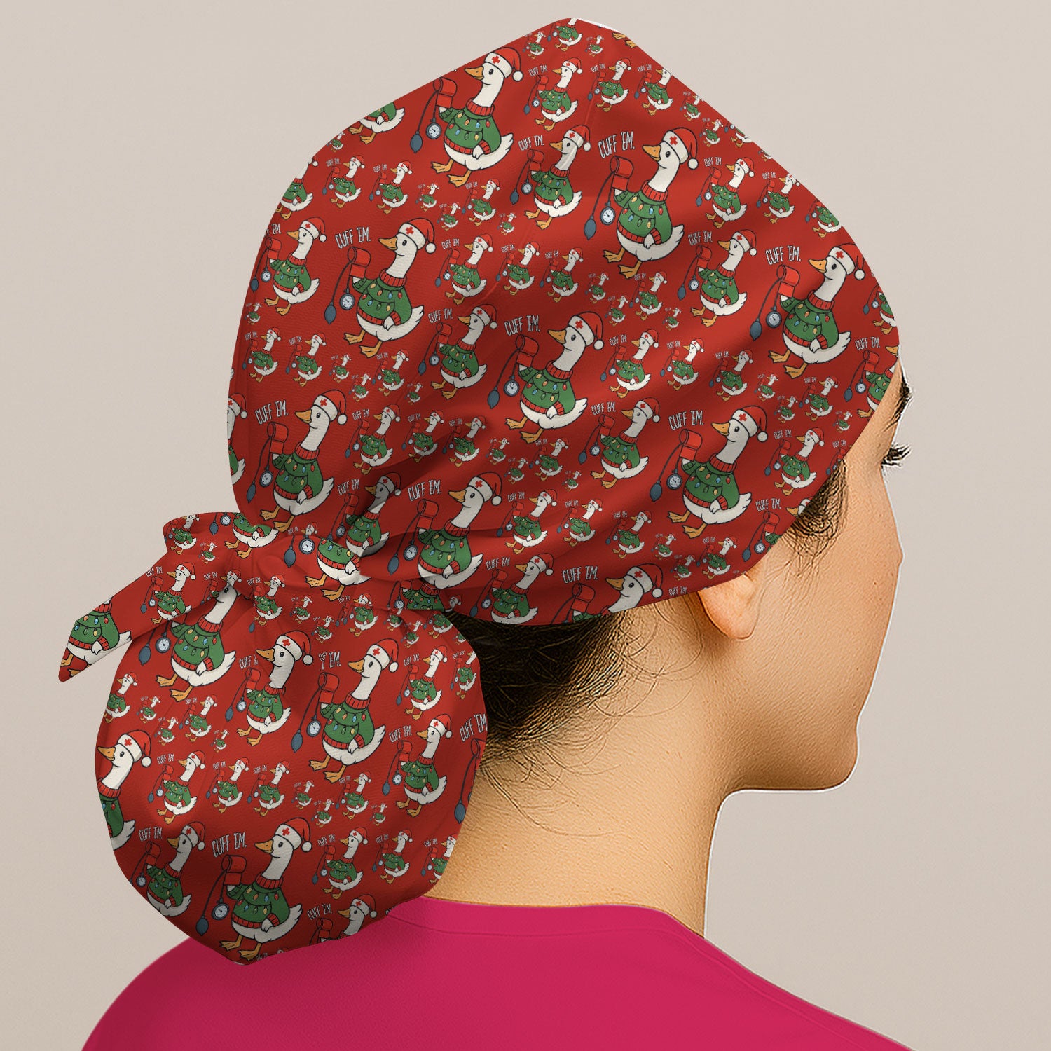 Nurse Christmas Duck Scrub Cap, Cute Goose Pattern Scrub Hat, RN LPN CNA Nursing Uniform