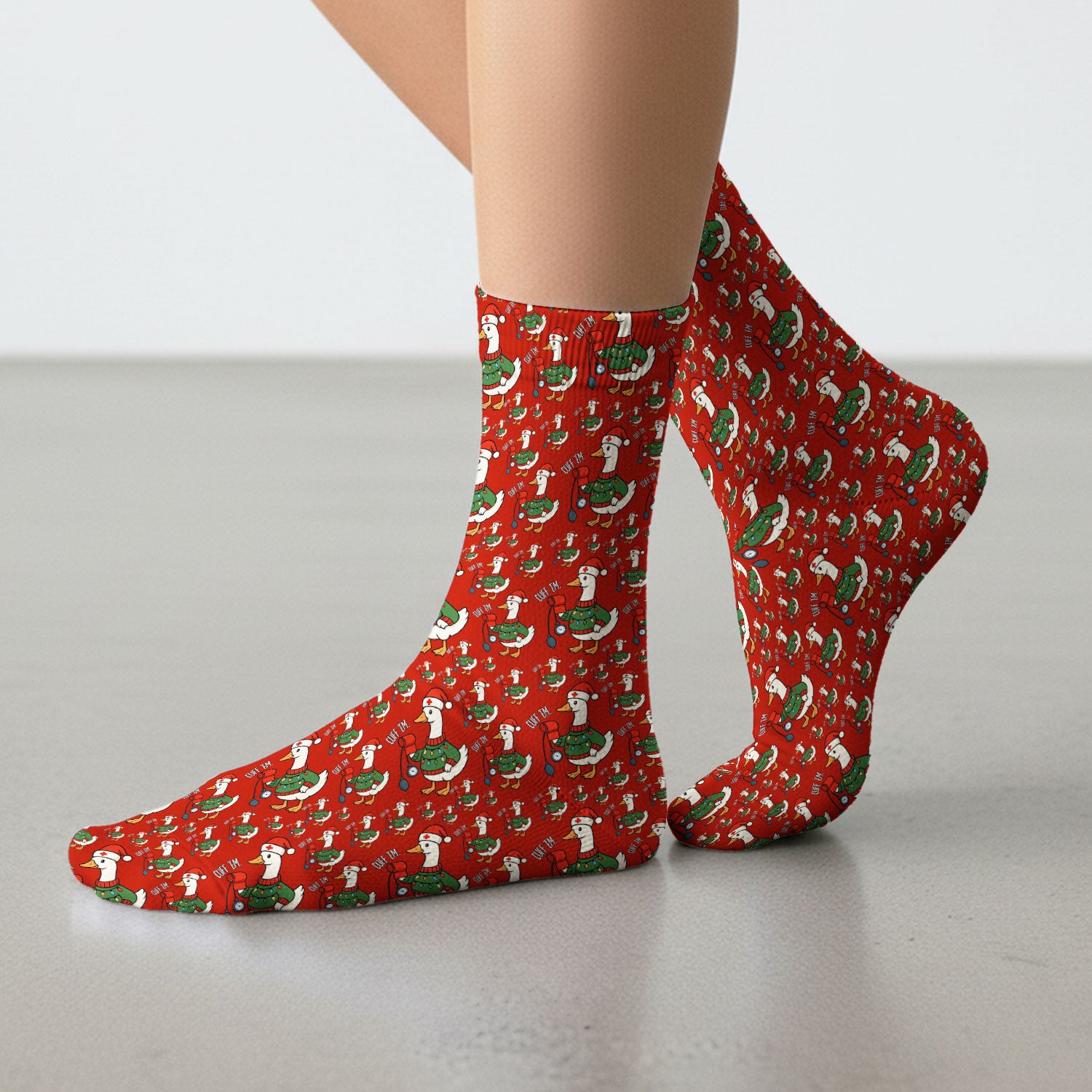 Nurse Christmas Duck Scrub Socks, Cute Goose Pattern Scrub Sock, RN LPN CNA Nursing Uniform