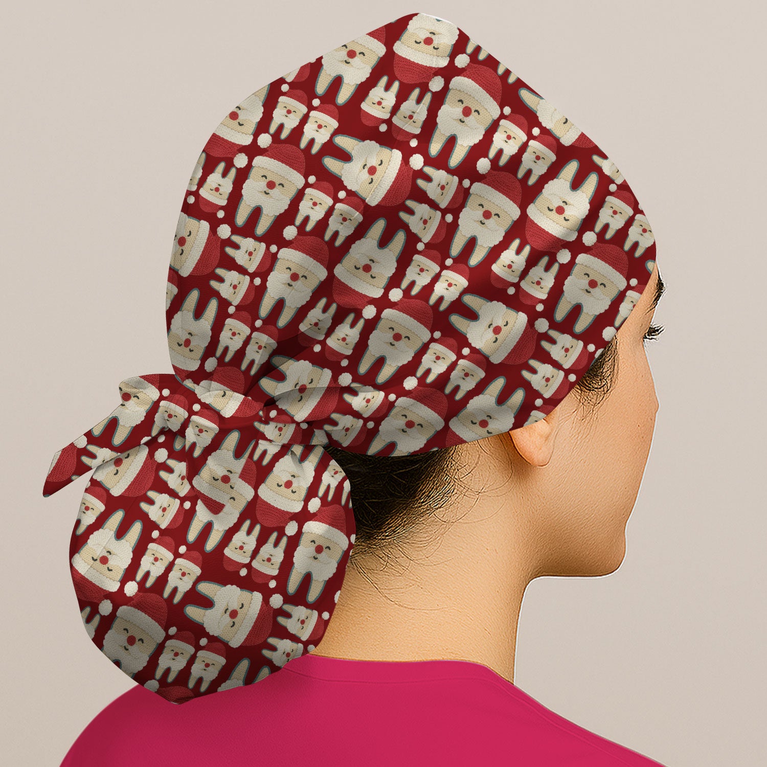 Christmas Tooth Bouffant Scrub Caps - Cute Santa Tooth Holiday Nursing Gift - Breathable Fabrics Caps Uniform