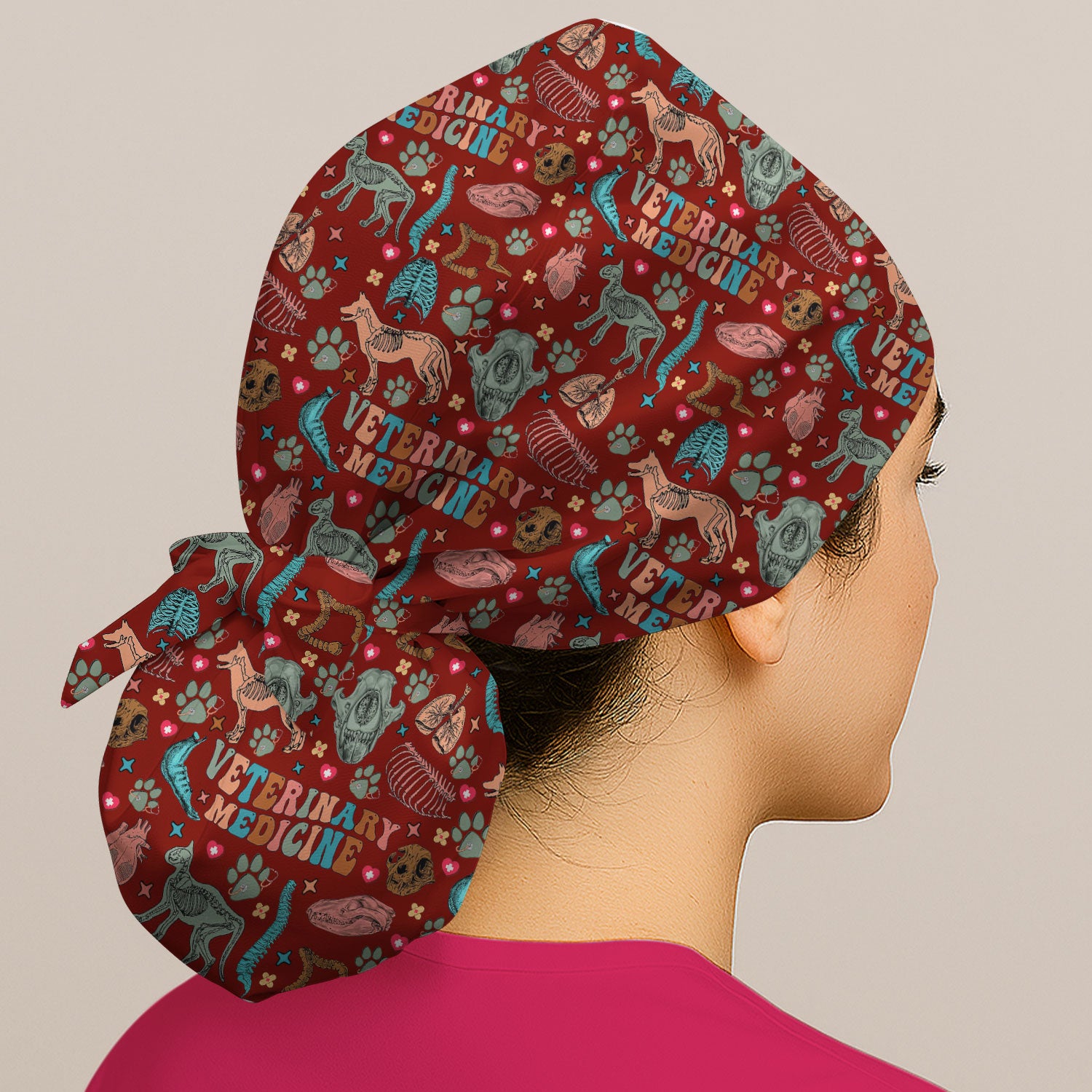 Vet Tech Bouffant Scrub Caps for Women - Veterinary Medicine Holiday Nursing Gift - Breathable Fabrics Caps Uniform