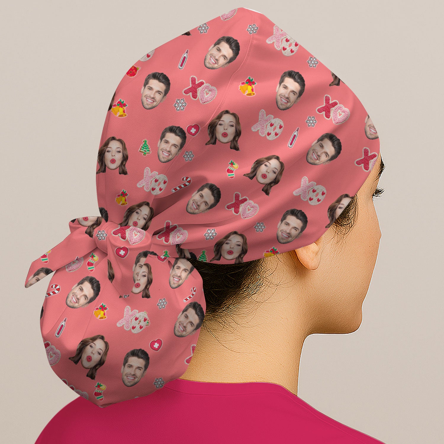 Personalized Photo Scrub Cap, Custom Face XOXO Scrub Hat, Breathable Fabrics Nursing Uniform