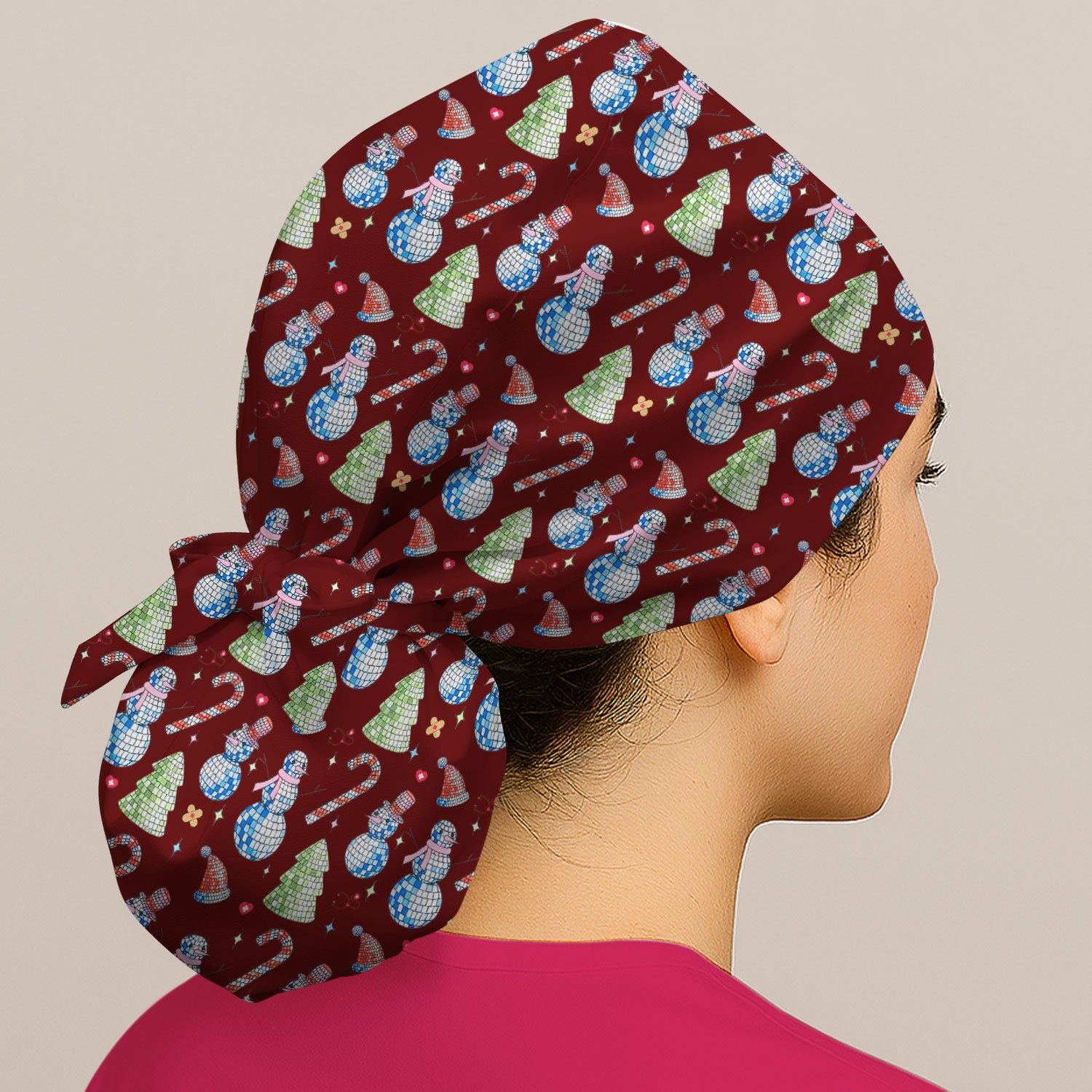 Funny Christmas Snowman Bouffant Scrub Caps for Women - Surgical Caps for Doctors - Breathable Fabrics Caps Uniform - Xmas Gift for RN LPN CNA