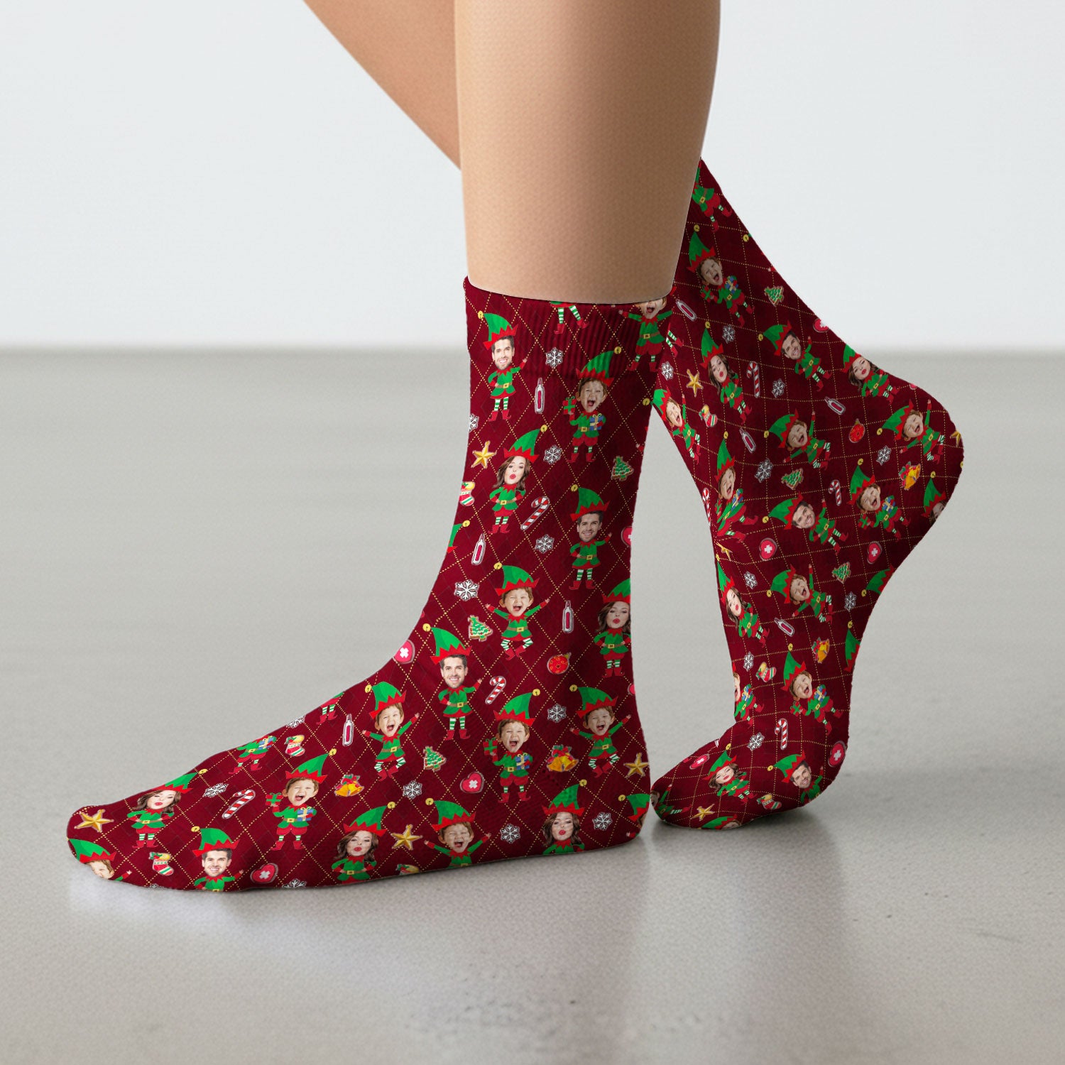 Personalized Face Nurse Sock, Custom Photo Christmas Scrub Socks, Funny Holiday Medical Uniform For Nursing