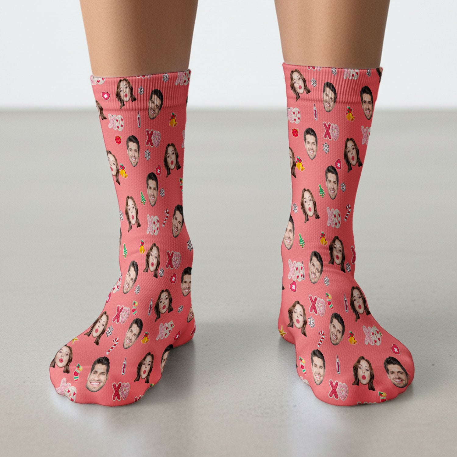 Personalized Photo Scrub Socks, Custom Face XOXO Scrub Sock, Breathable Fabrics Nursing Uniform