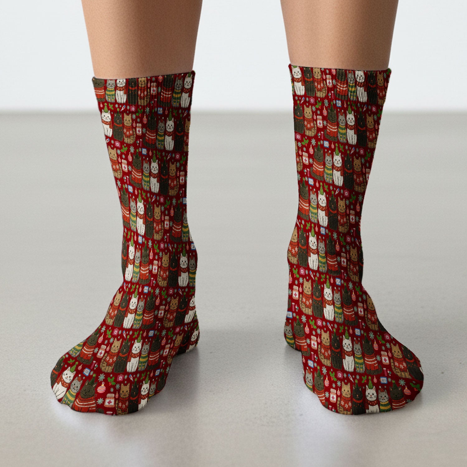 Christmas Cat Nurse Socks, Funny Holiday Medical Socks, Cute RN Gift For Nurses, Cat Lover Xmas Socks