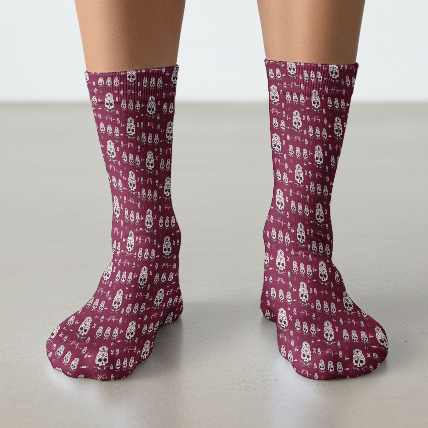 Sugar Skull Scrub Socks, Skull Pattern Scrub Sock, Breathable Fabrics Nursing Uniform