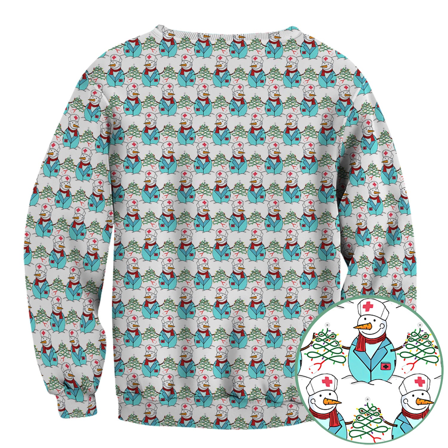 Funny Nurse Scrubs Christmas Edition - Snowman Doctor Print Top - Custom Multi Color Medical Shirt Gift for Nurses and Healthcare Staff