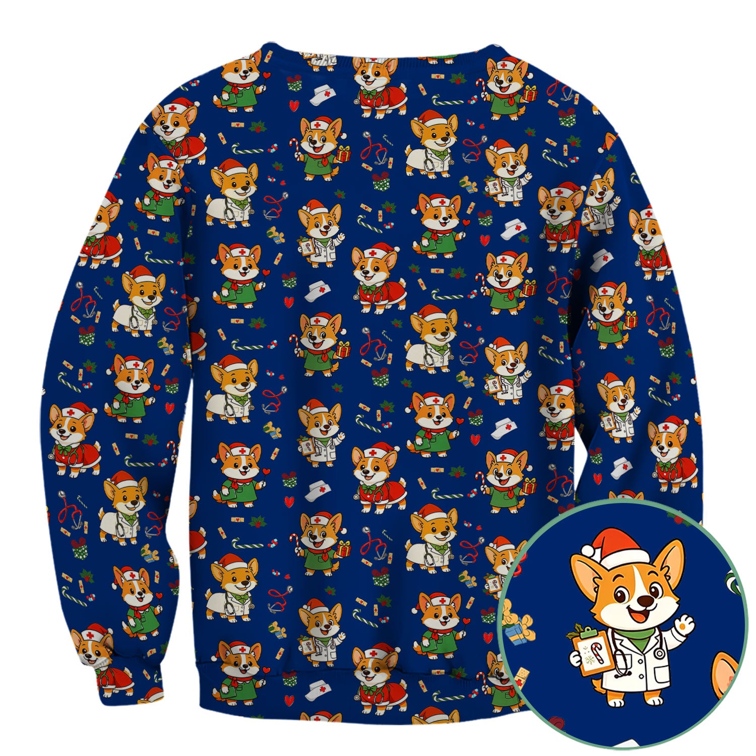 Festive Corgi Christmas Scrub Top - Cute Pet Nurse Shirt - Funny Holiday Medical Uniform for Women RN CNA LPN Gift