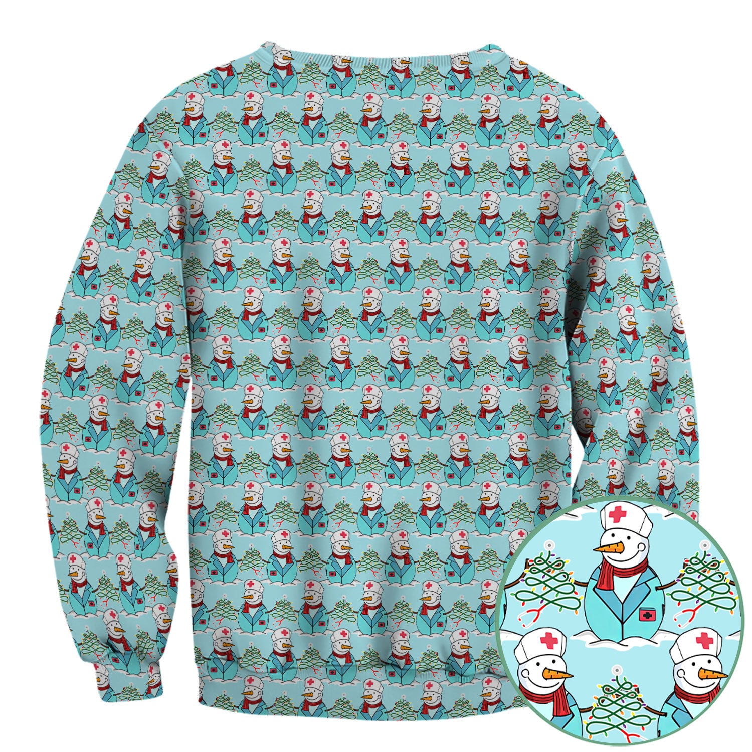 Christmas Nurse Scrubs for Women - Cute Snowman Medical Print Top - Multi Color Custom Nursing Shirt Holiday Gift for Healthcare Workers