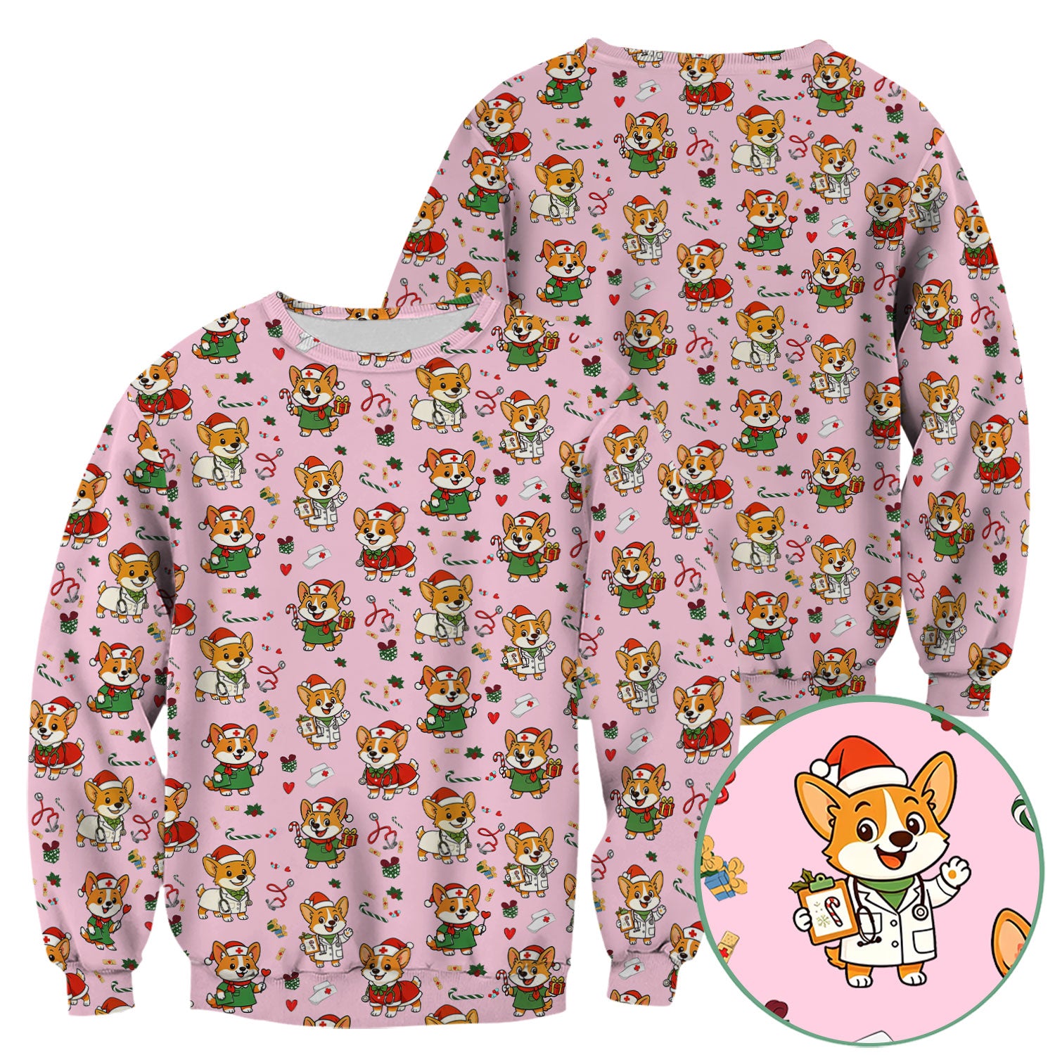 Christmas Corgi Nurse Scrub Top - Cute Dog Holiday Medical Uniform for Women - Funny RN CNA LPN Nursing Shirt Gift