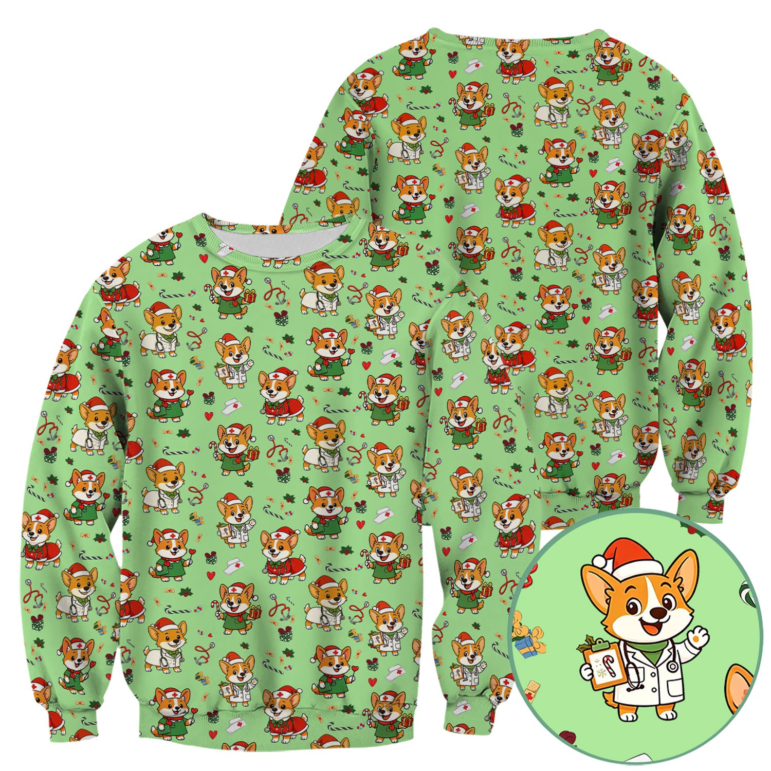 Festive Corgi Christmas Scrub Top - Cute Pet Nurse Shirt - Funny Holiday Medical Uniform for Women RN CNA LPN Gift