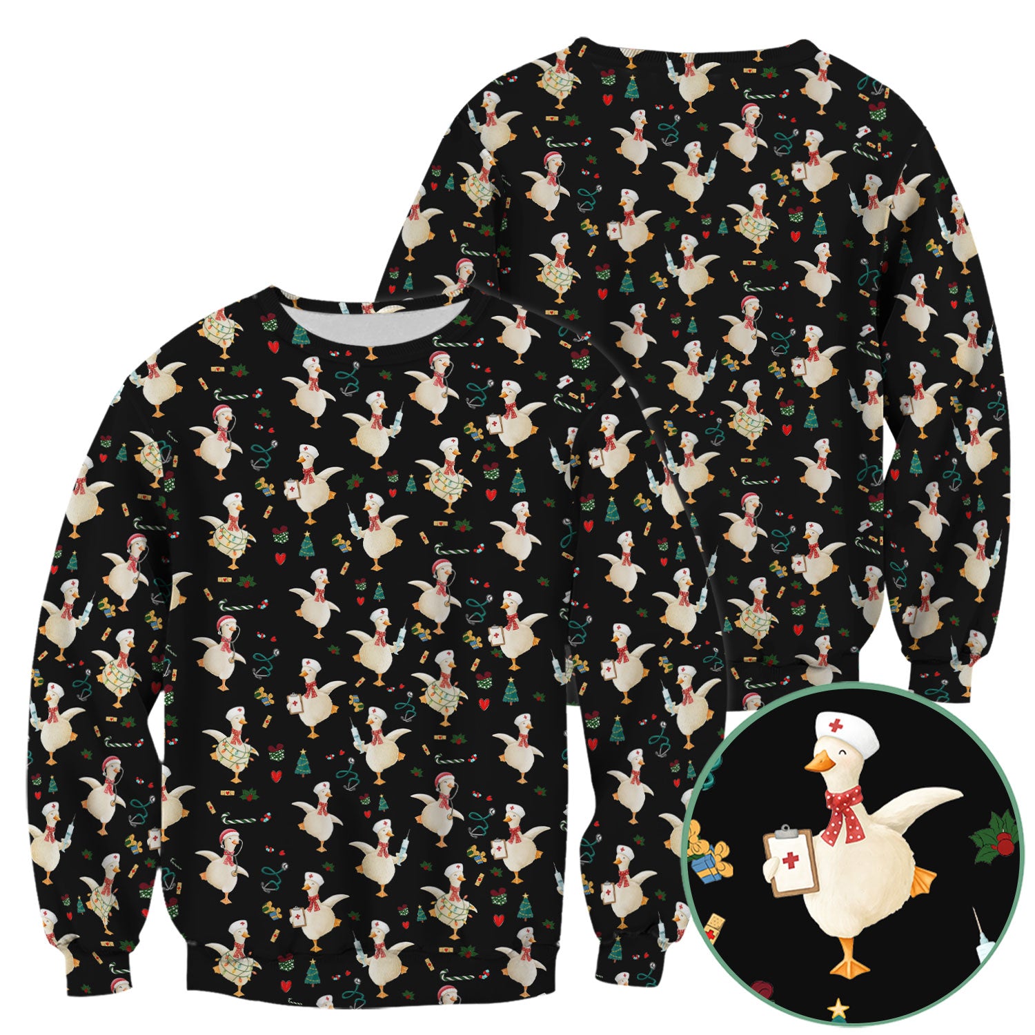 Funny Christmas Goose Scrub Top - Holiday Nurse Shirt for Women - Cute Medical Uniform Xmas Gift for RN CNA LPN Nursing Student