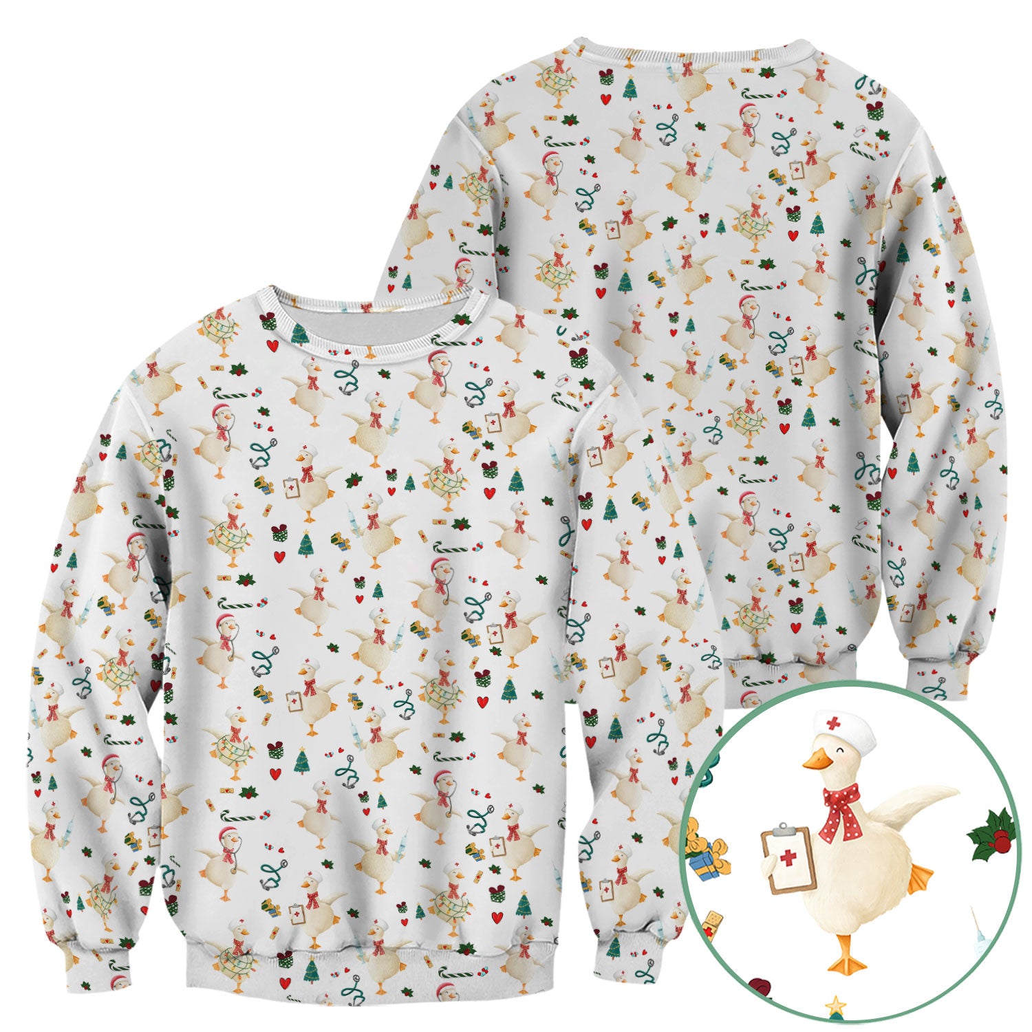 Funny Christmas Goose Scrub Top - Holiday Nurse Shirt for Women - Cute Medical Uniform Xmas Gift for RN CNA LPN Nursing Student