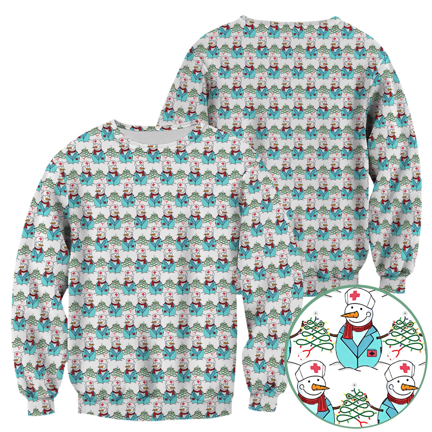 Funny Nurse Scrubs Christmas Edition - Snowman Doctor Print Top - Custom Multi Color Medical Shirt Gift for Nurses and Healthcare Staff