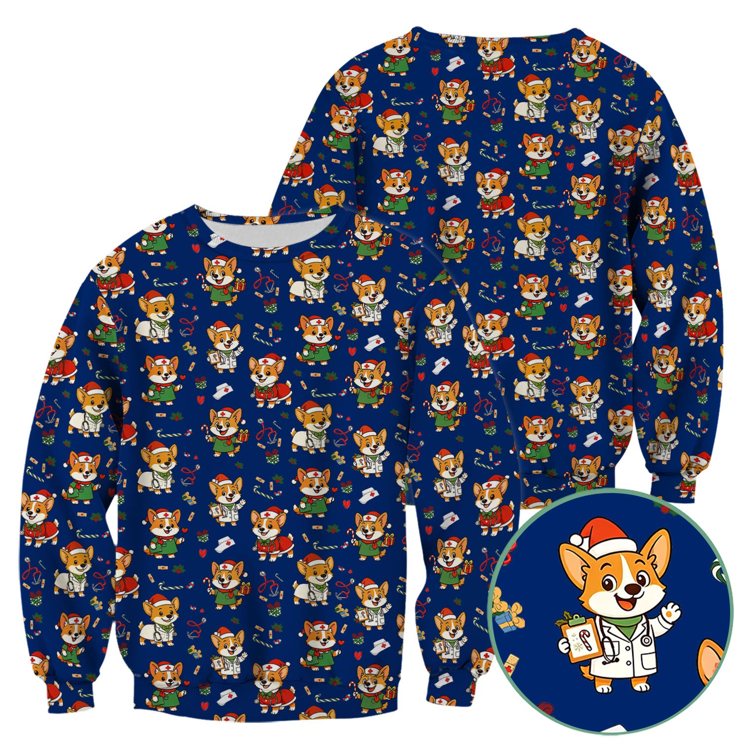 Festive Corgi Christmas Scrub Top - Cute Pet Nurse Shirt - Funny Holiday Medical Uniform for Women RN CNA LPN Gift