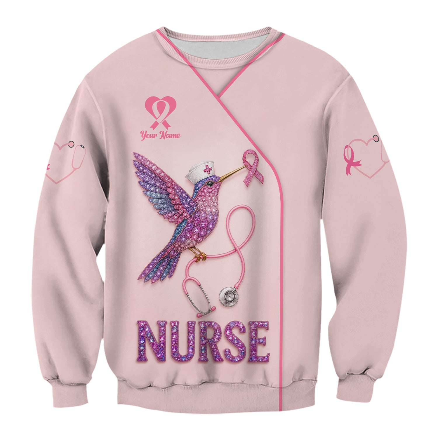 Custom Hummingbird Nurse Shirt - Breast Cancer Awareness Ribbon Graphic Tee - Gift for RN LPN CNA