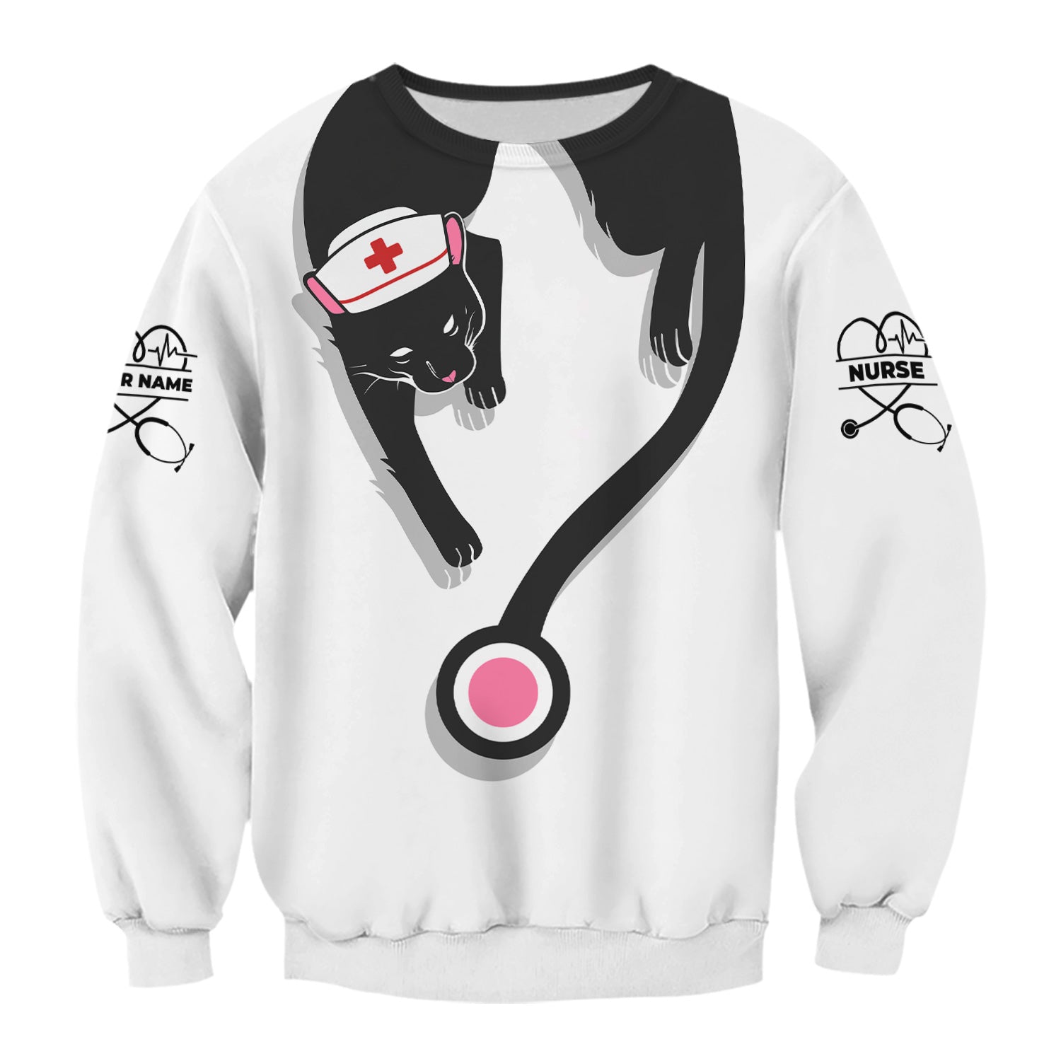 Custom Black Cat Nurse Scrub Top - Funny Cat Lover Scrubs for Women - Gift for RN LPN CNA