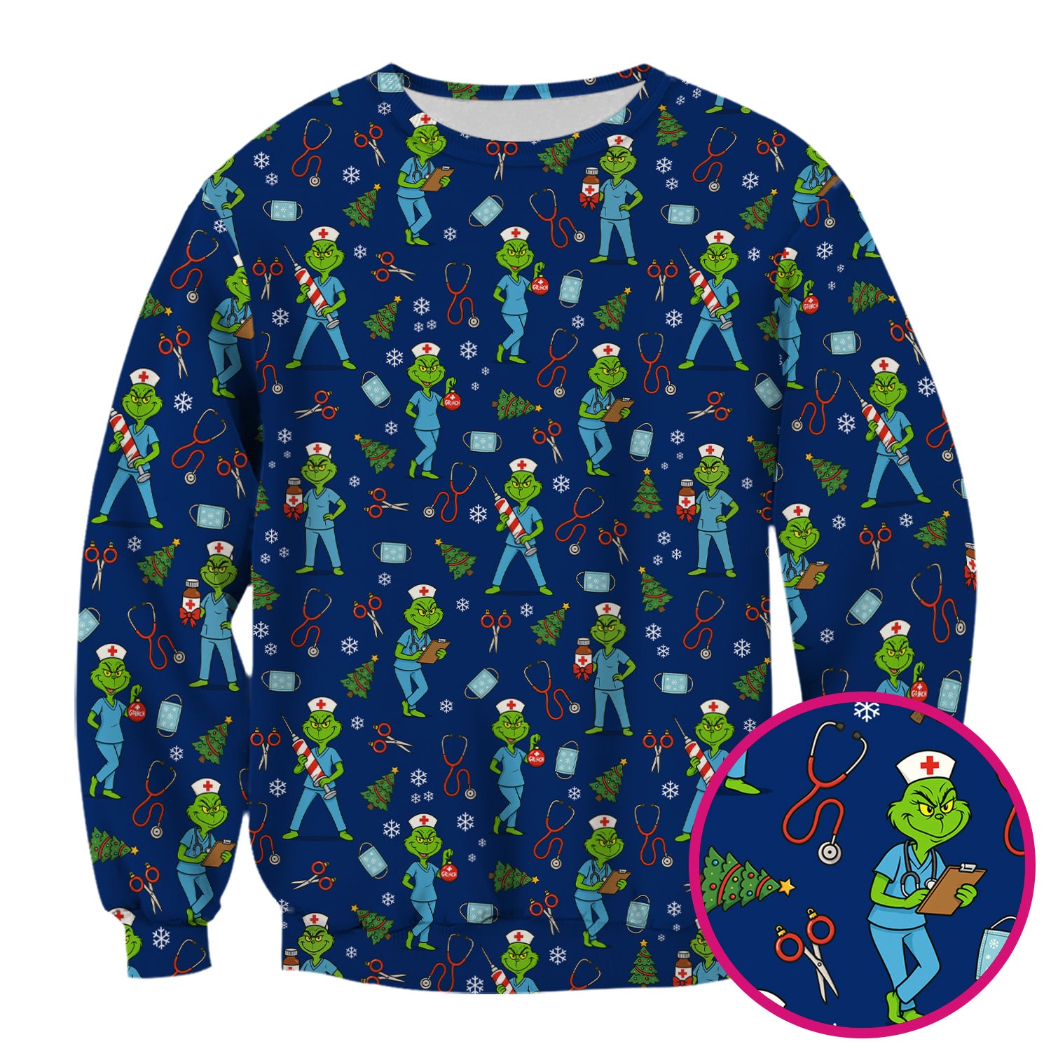 Christmas Grinch Nurse Scrub Top - Funny Holiday Medical Uniform for Women - RN LPN CNA Gift