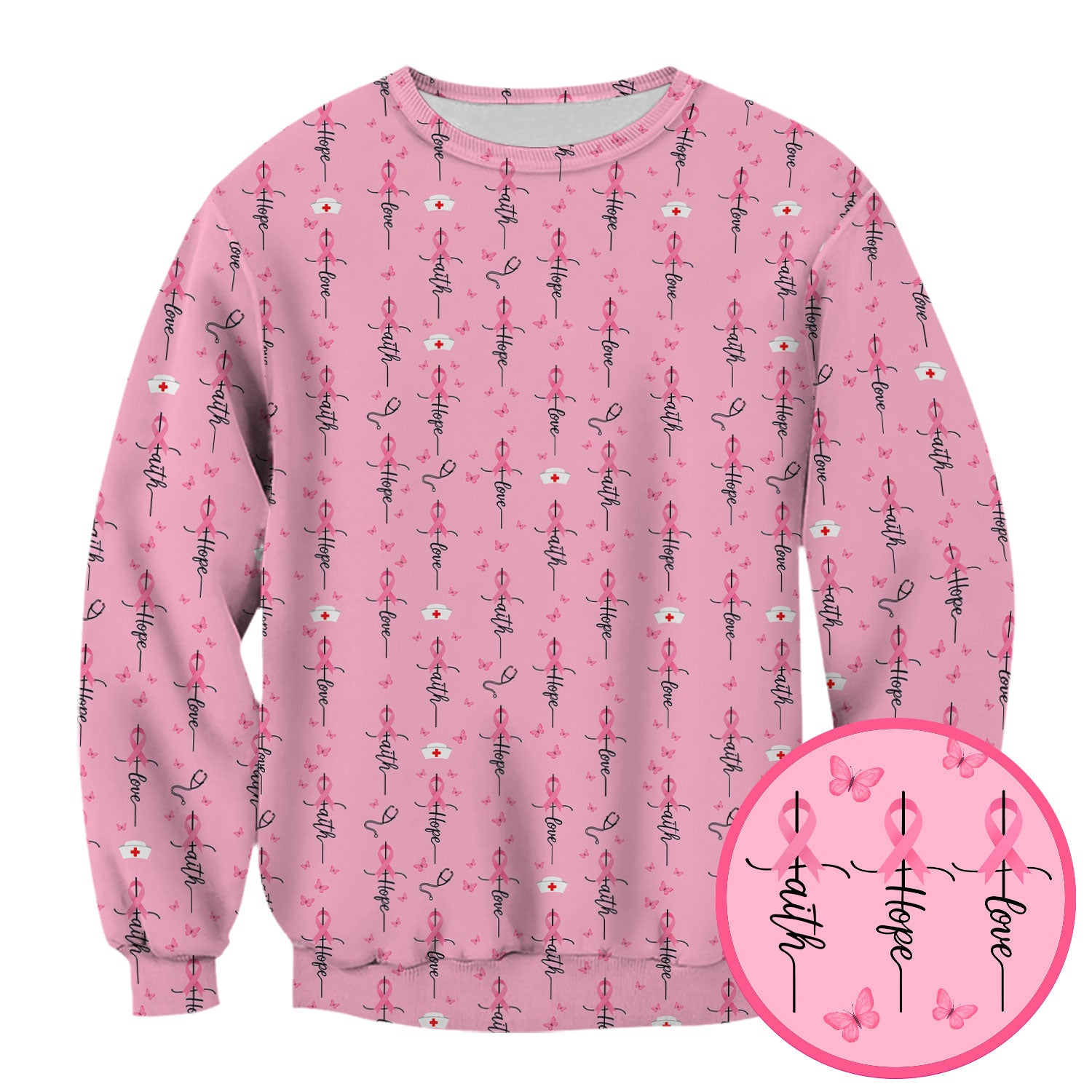Breast Cancer Awareness Scrub Top Multi Color - Faith Hope Love Pink Ribbon Nursing Shirt - Supportive Nurse Workwear