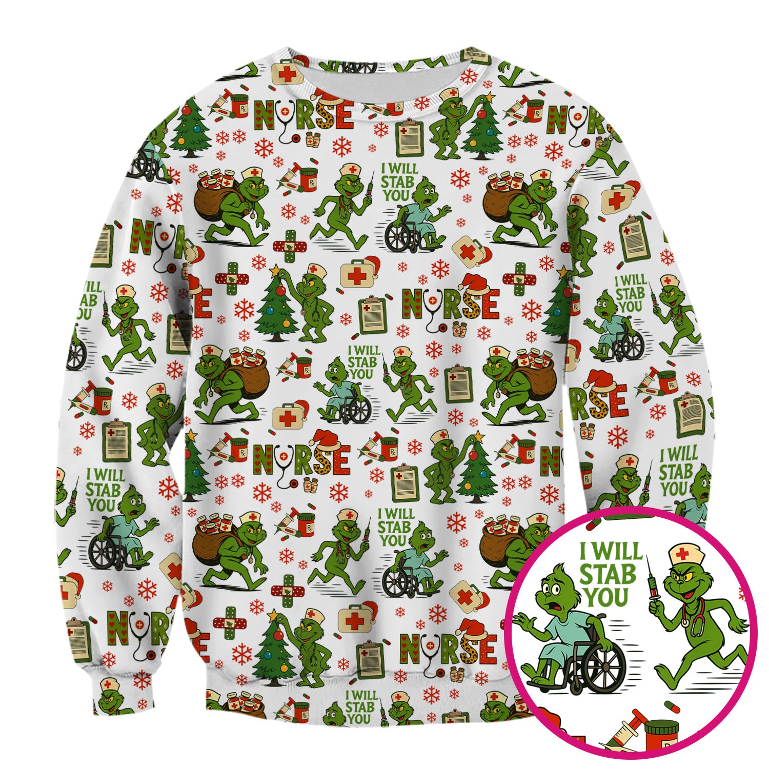 Christmas Nurse Scrub Shirt - Funny Grinch Scrub Top for Women Multi Color - Holiday Nursing Work Shirt with Pockets