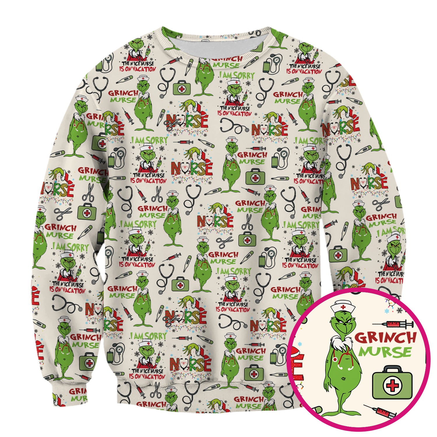 Personalized Funny Grinch Nurse Scrub Top - Christmas Medical Uniform for Nurse - Holiday RN LPN CNA Gift